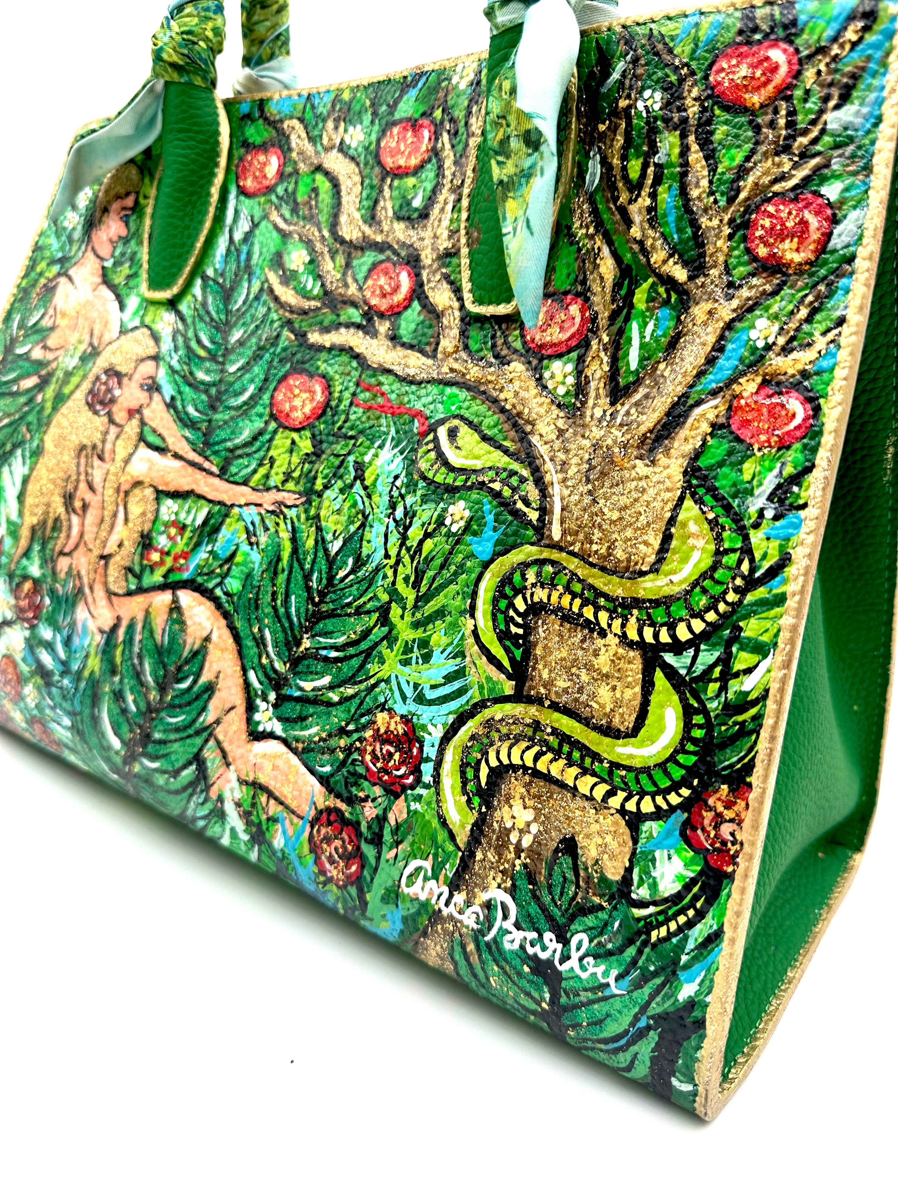 Anca Barbu Sophia Green Genuine leather bag, Garden of Eden