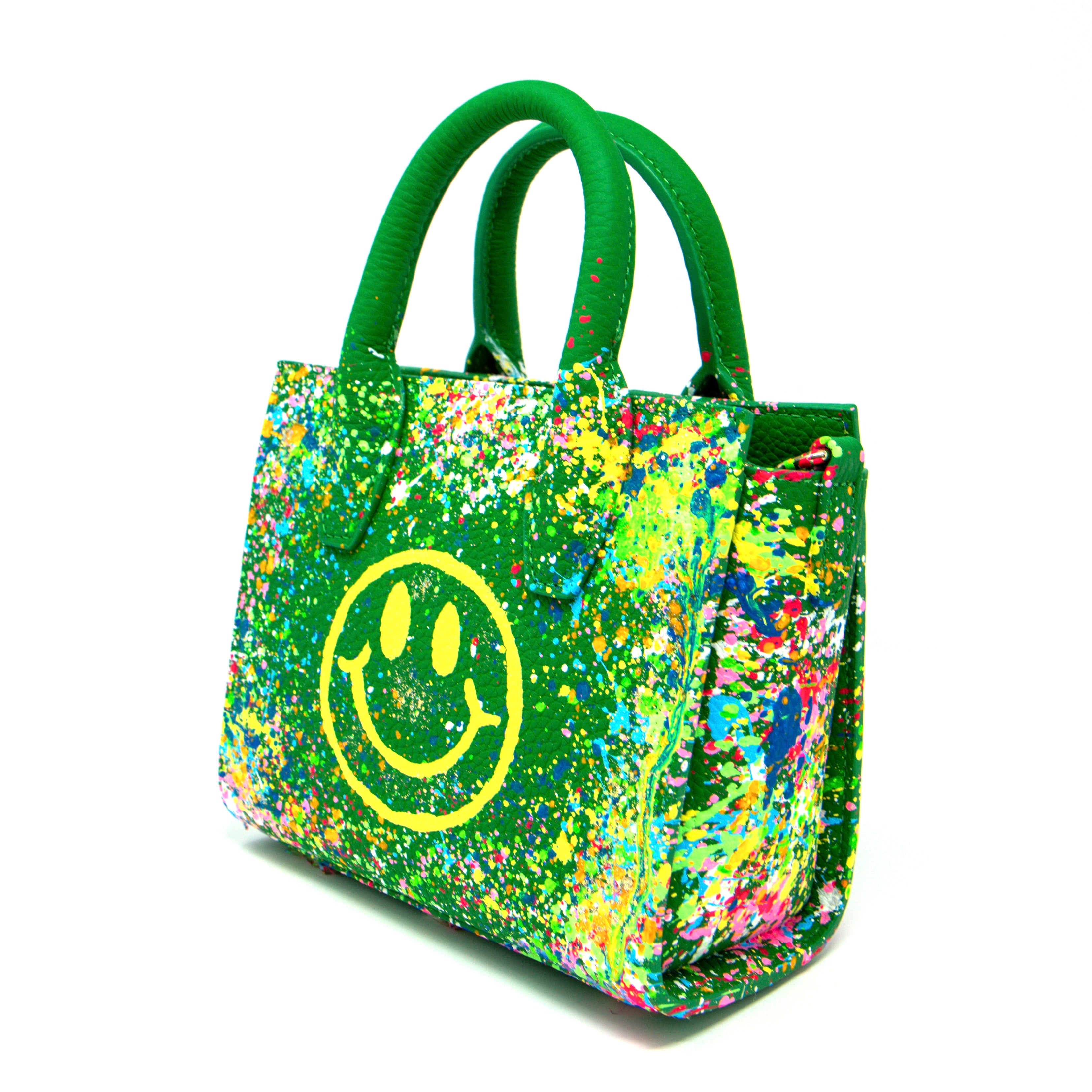 Anca Barbu Camila Bag, Dripping Smiley, Yellow With Pastel Splashes