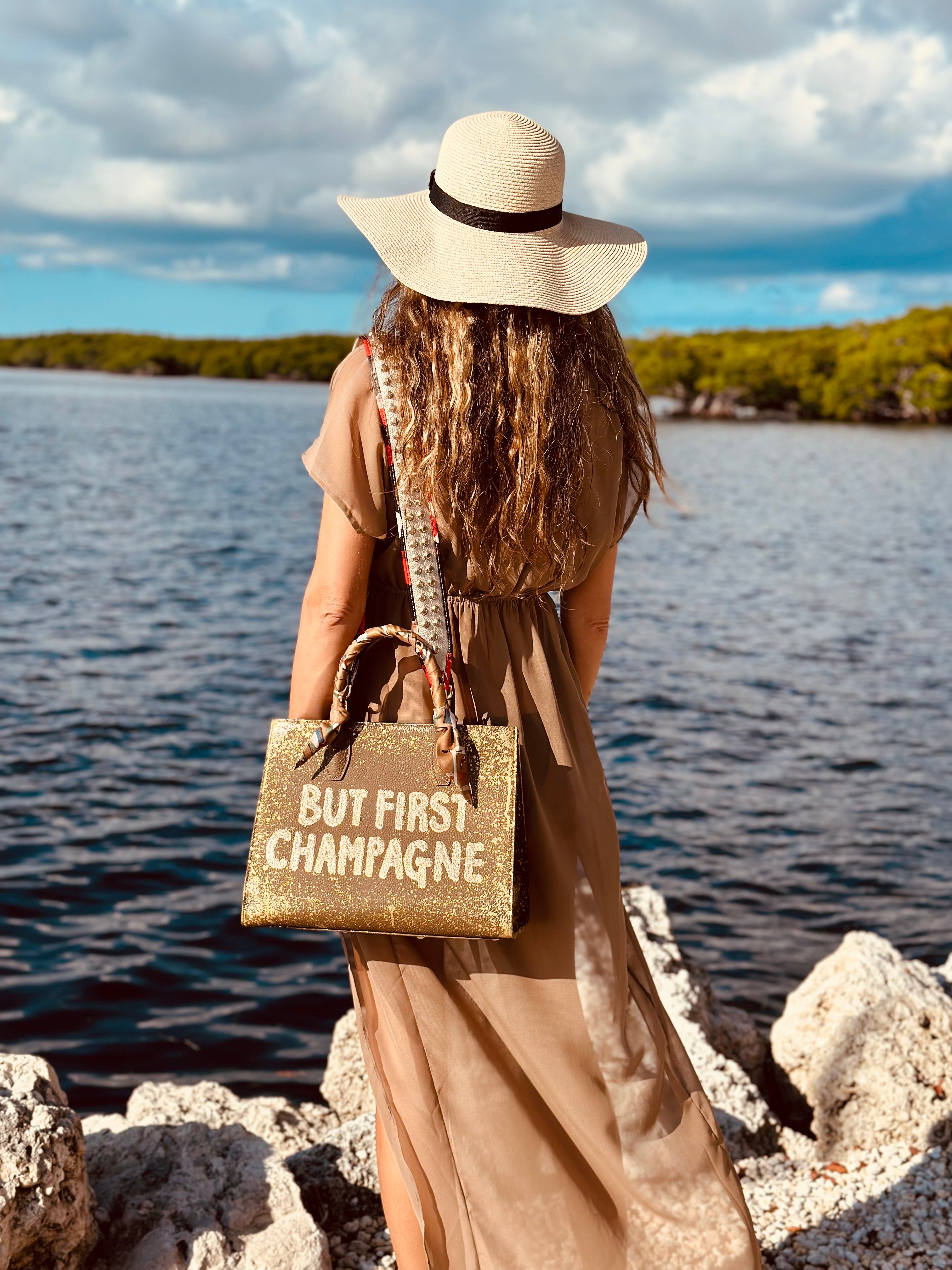 Anca Barbu Sophia Bag, But First Champagne, Gold