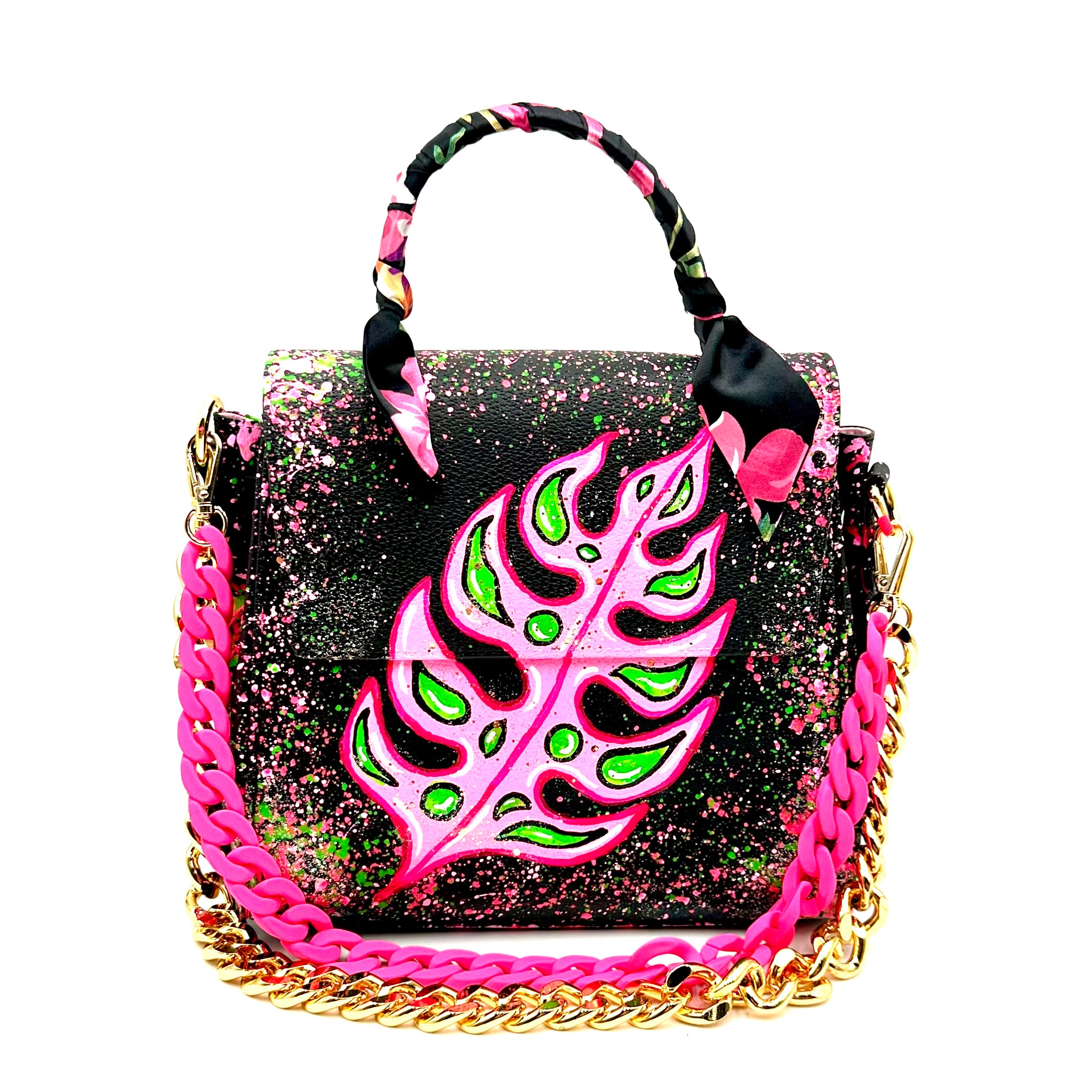 Anca Barbu Vicky Black Bag, Pink Leaf