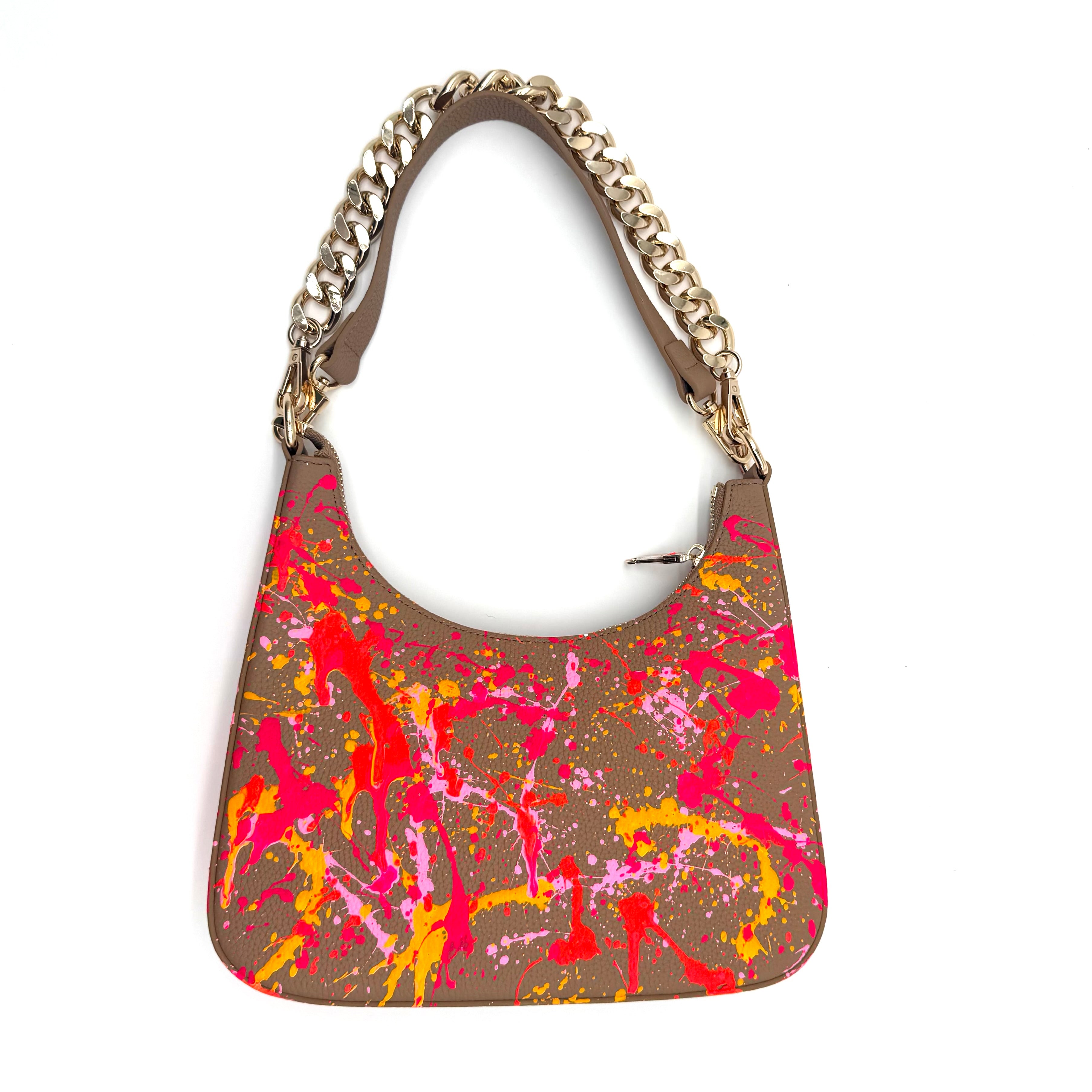 Anca Barbu Mika Taupe Medium Bag, Pink Splashes