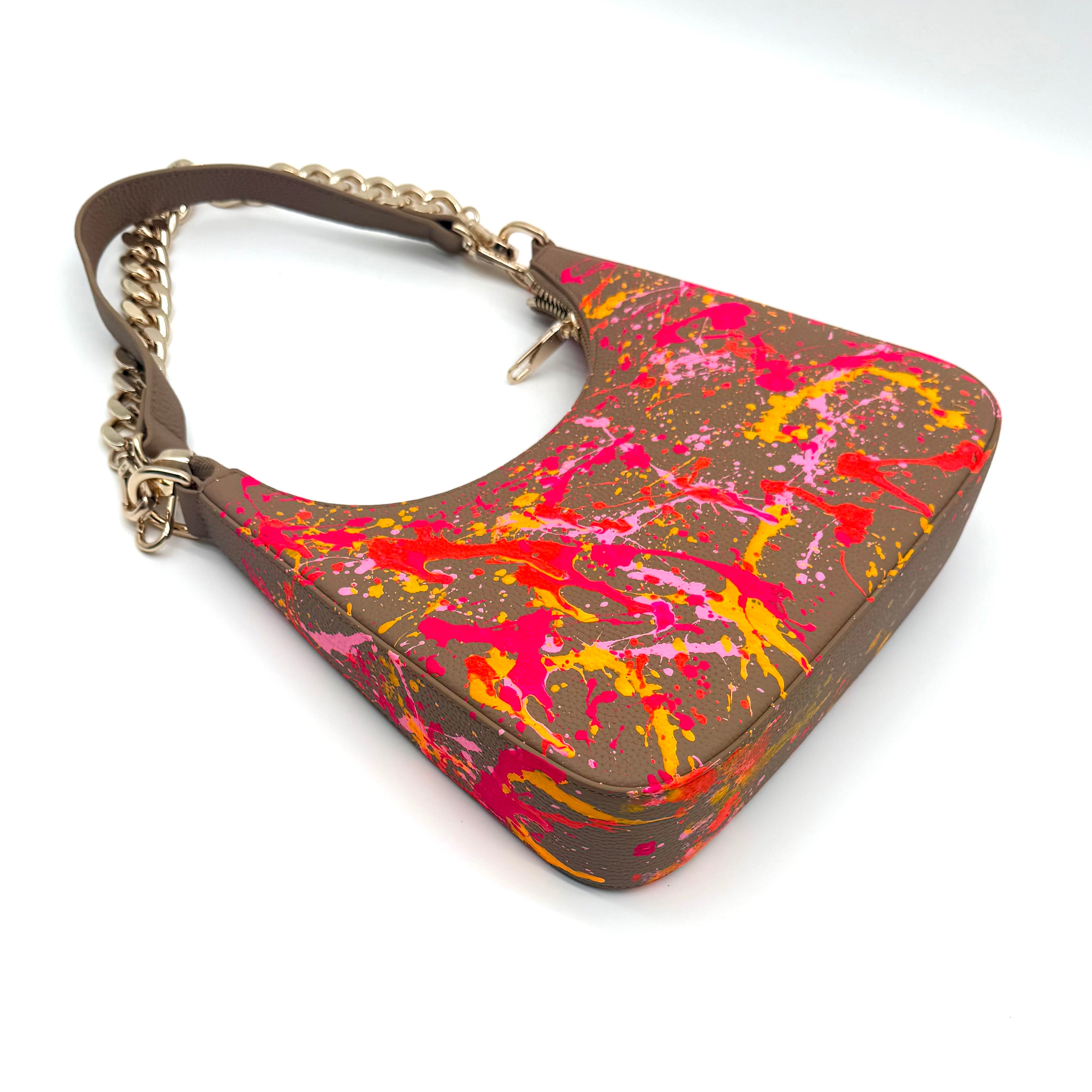Anca Barbu Mika Taupe Medium Bag, Pink Splashes