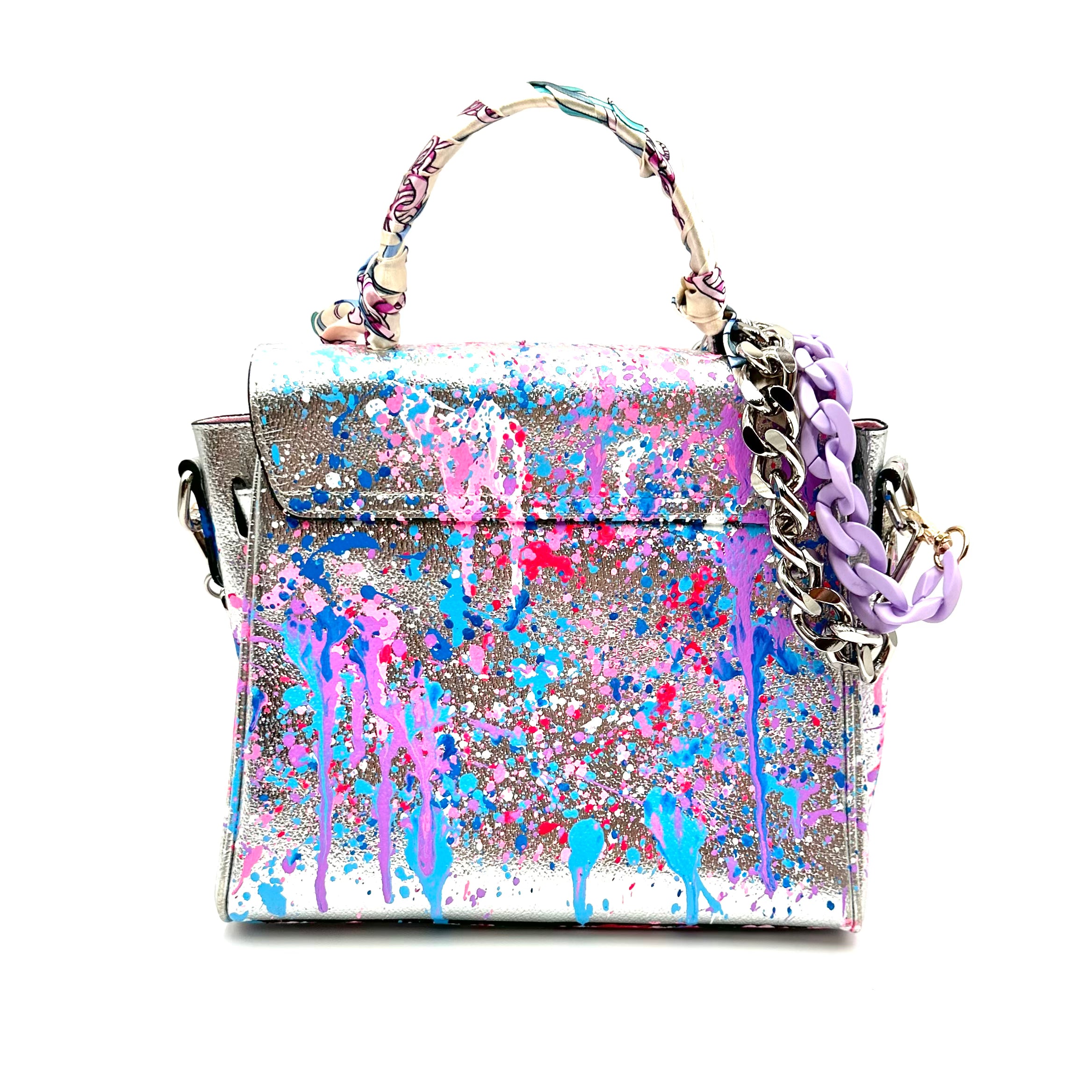 Anca Barbu Vicky Silver Bag, Splashes Purple And Blue