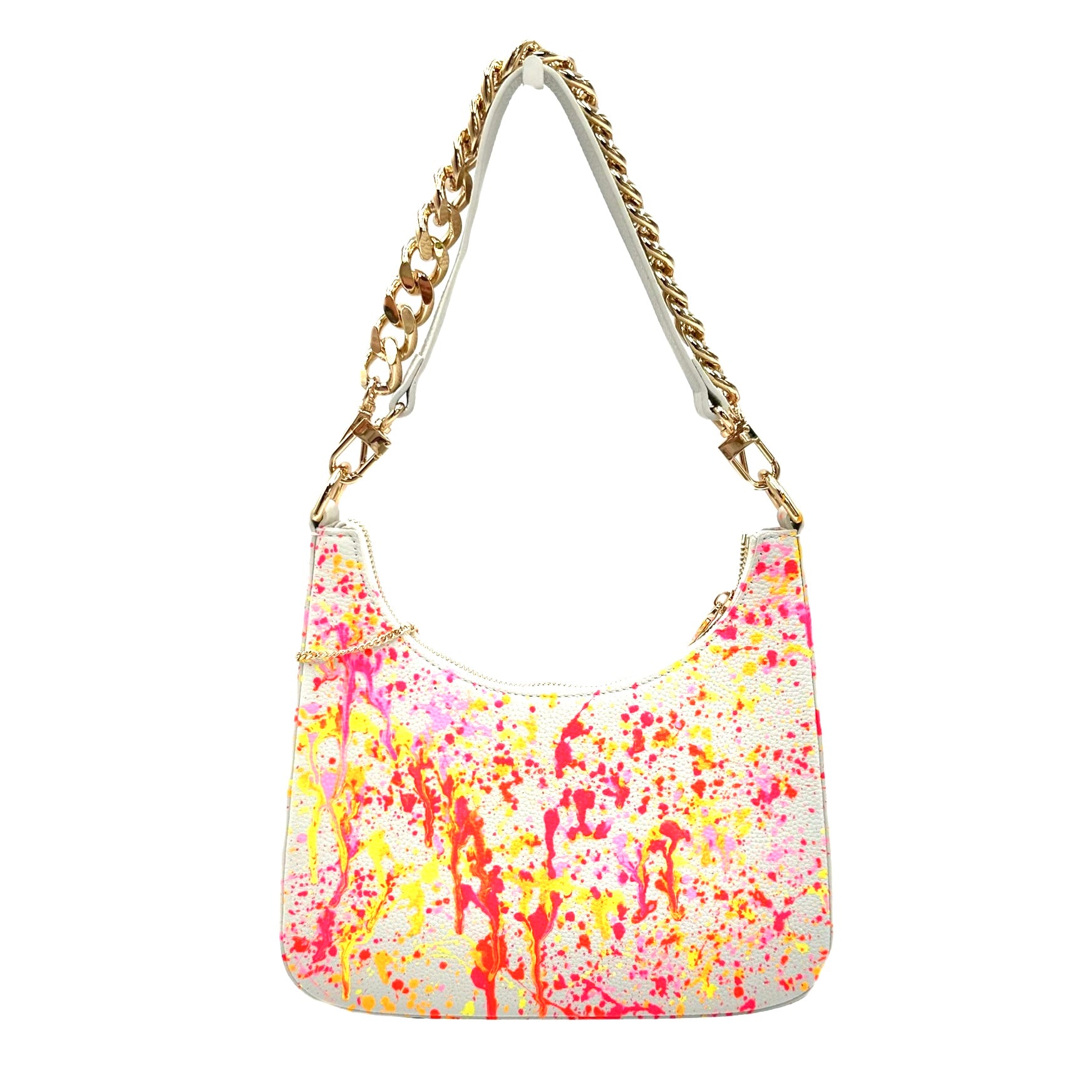 Anca Barbu Mika White Medium Bag - Orange Sunset and Palm Trees