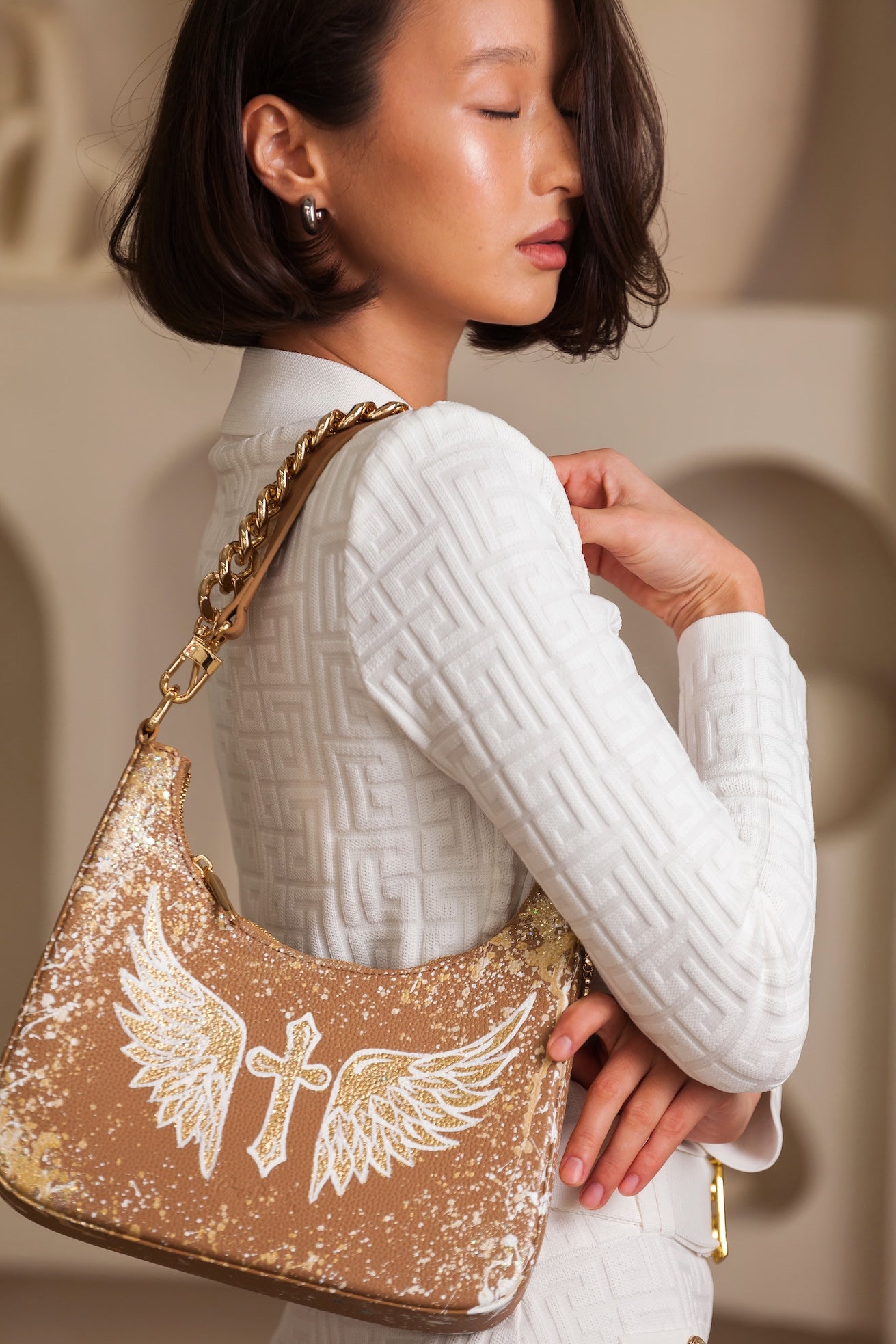 Anca Barbu Mika Taupe Medium Bag, Wings