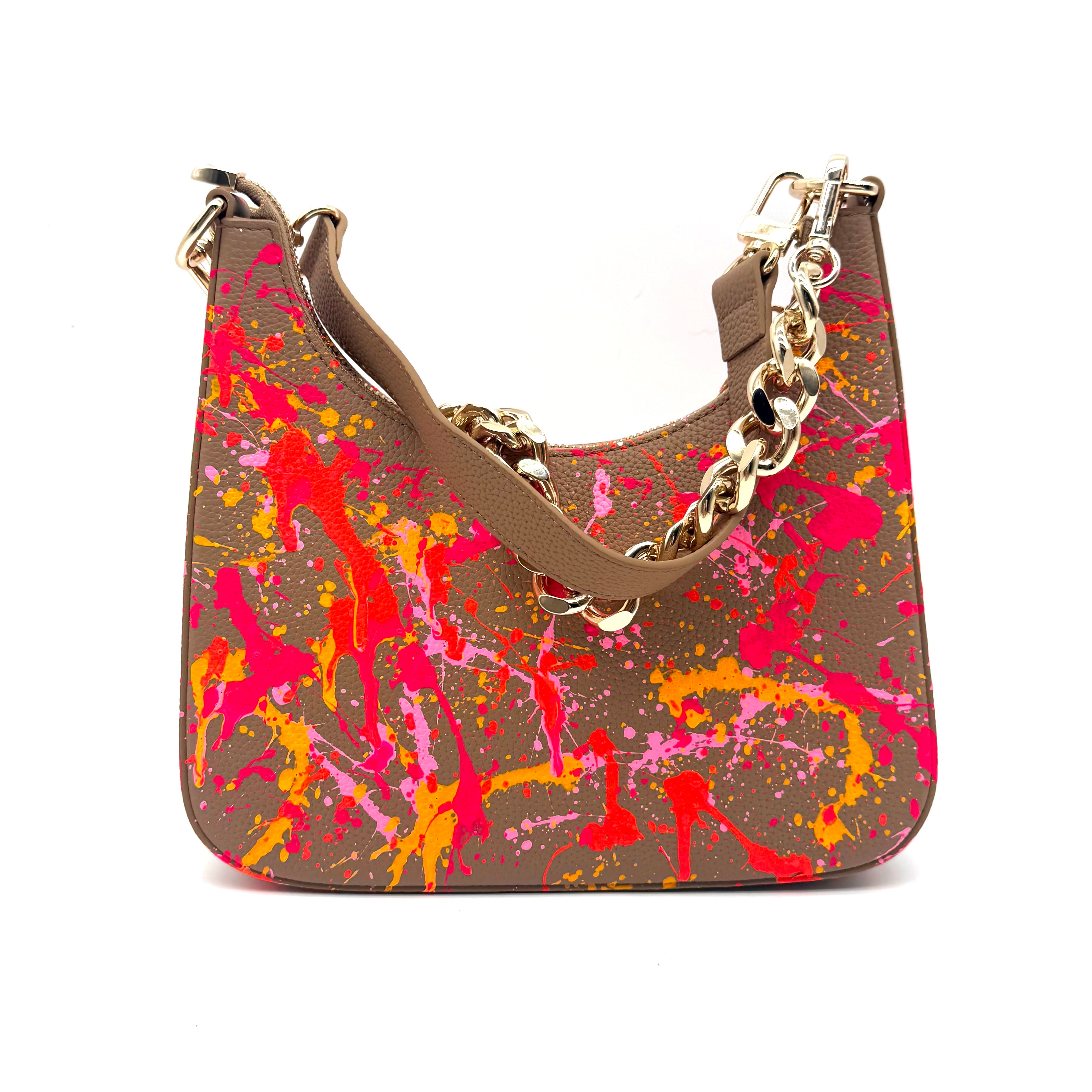 Anca Barbu Mika Taupe Medium Bag, Pink Splashes