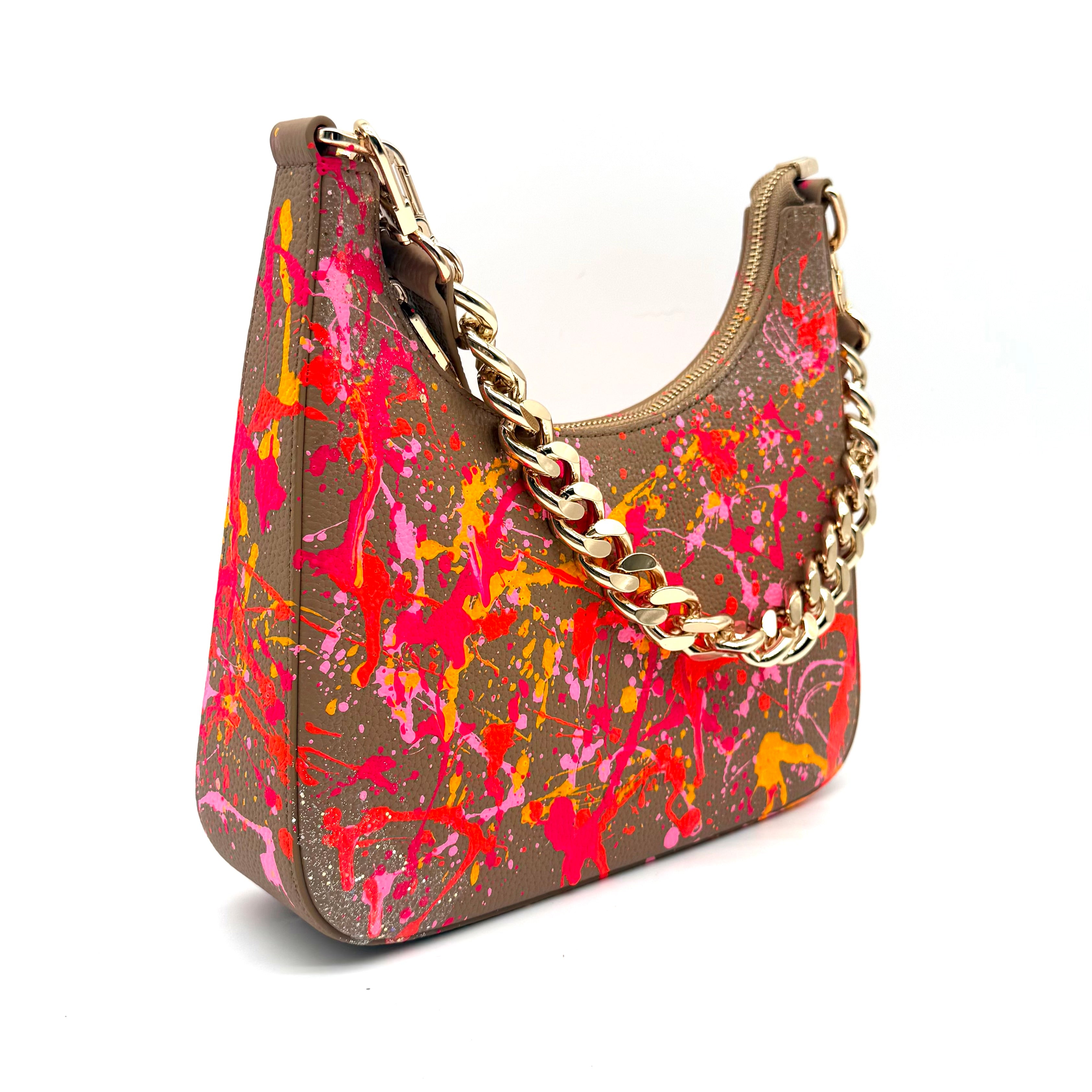 Anca Barbu Mika Taupe Medium Bag, Pink Splashes
