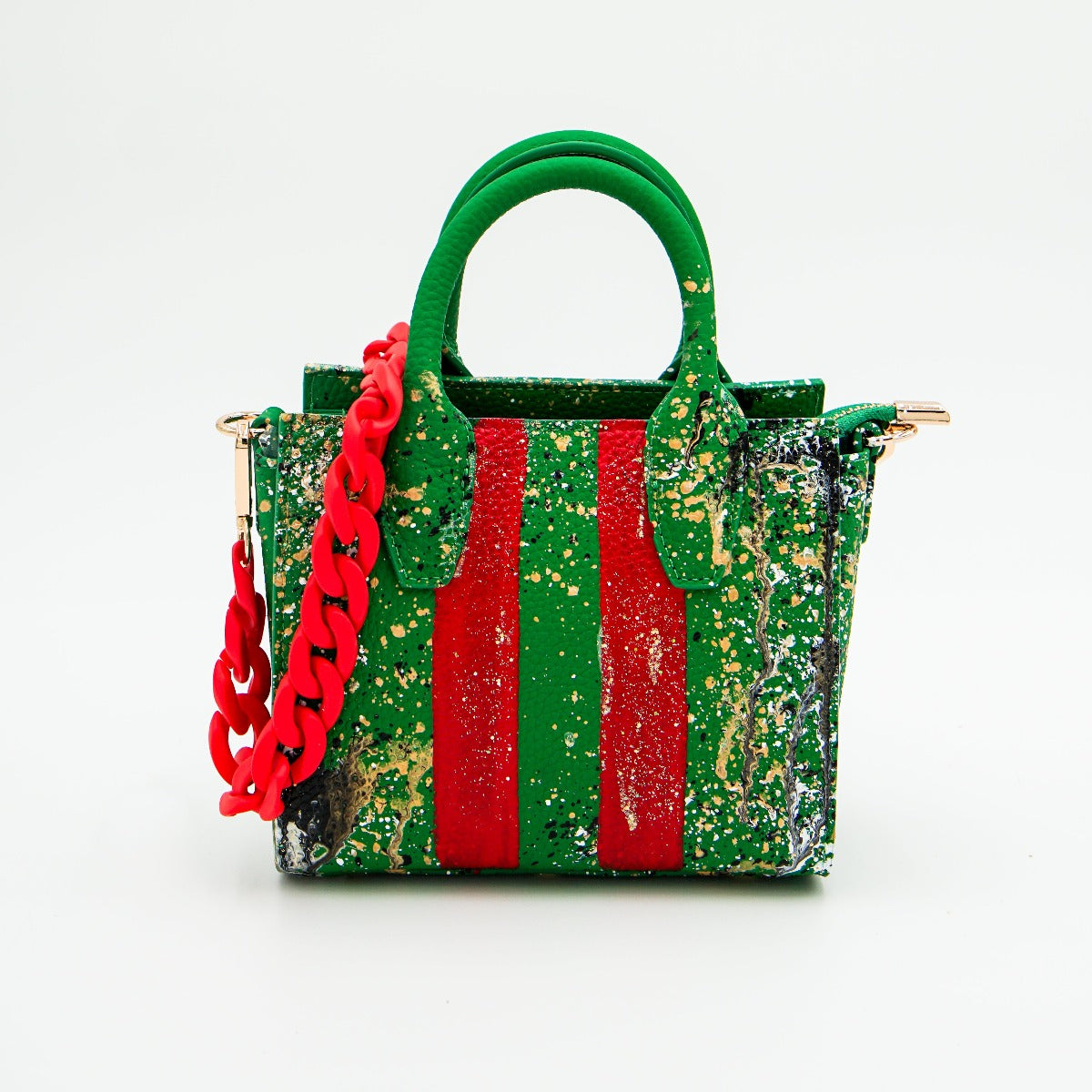 Anca Barbu Camila Bag, Red Tripe, Metallic