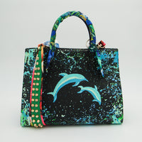 Thumbnail for Anca Barbu Sophia Bag, Dolphins, Turquoise