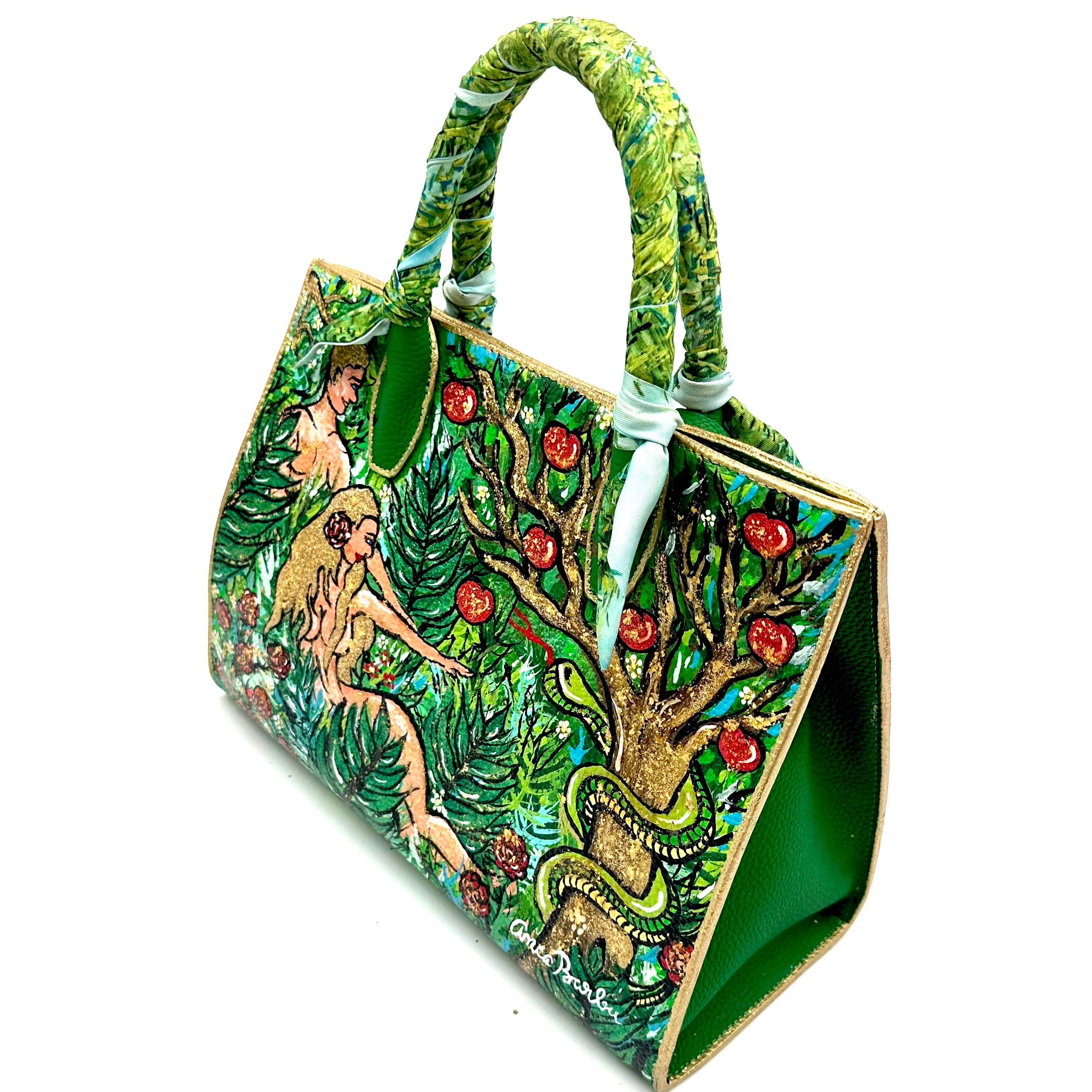 Anca Barbu Sophia Green Genuine leather bag, Garden of Eden