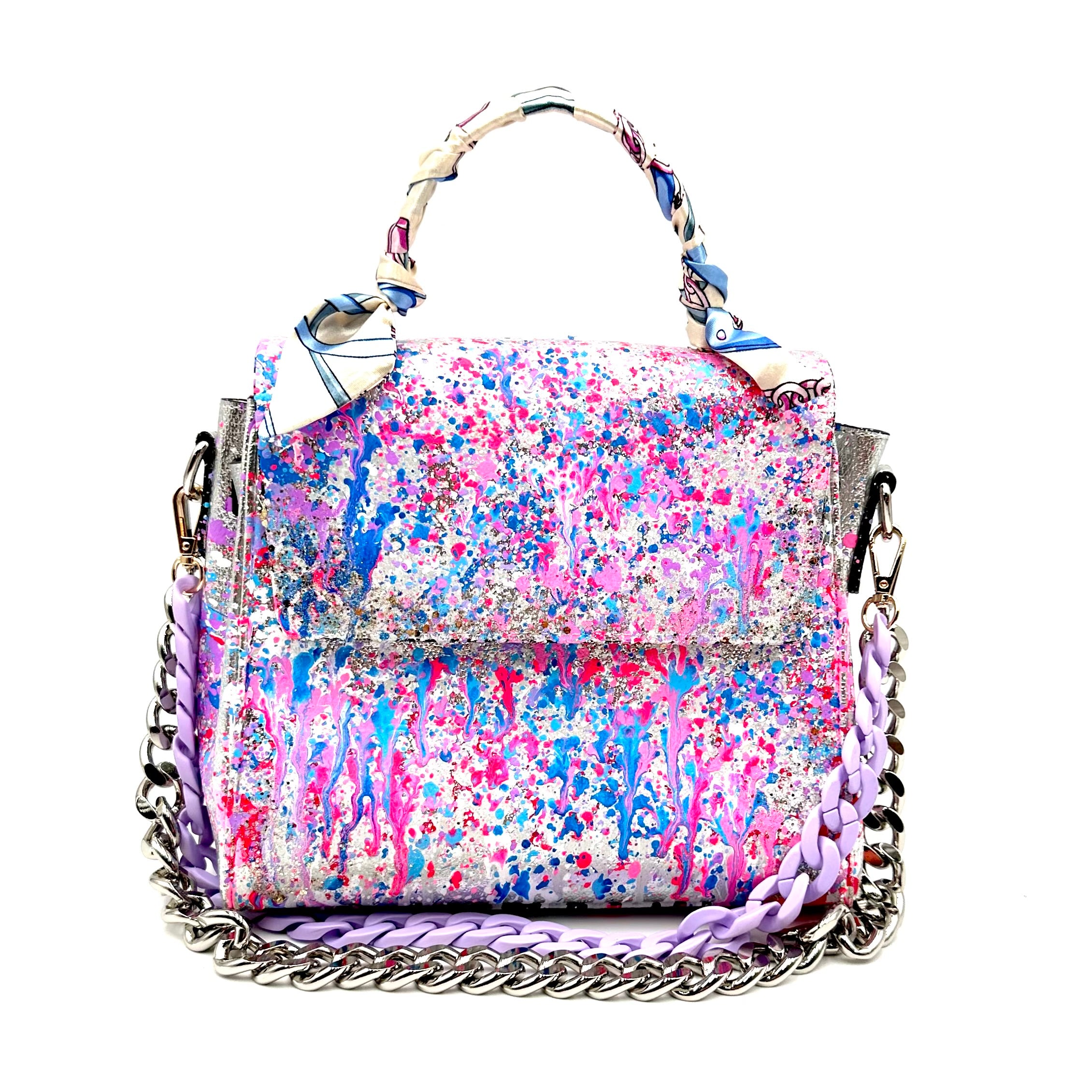 Anca Barbu Vicky Silver Bag, Splashes Purple And Blue