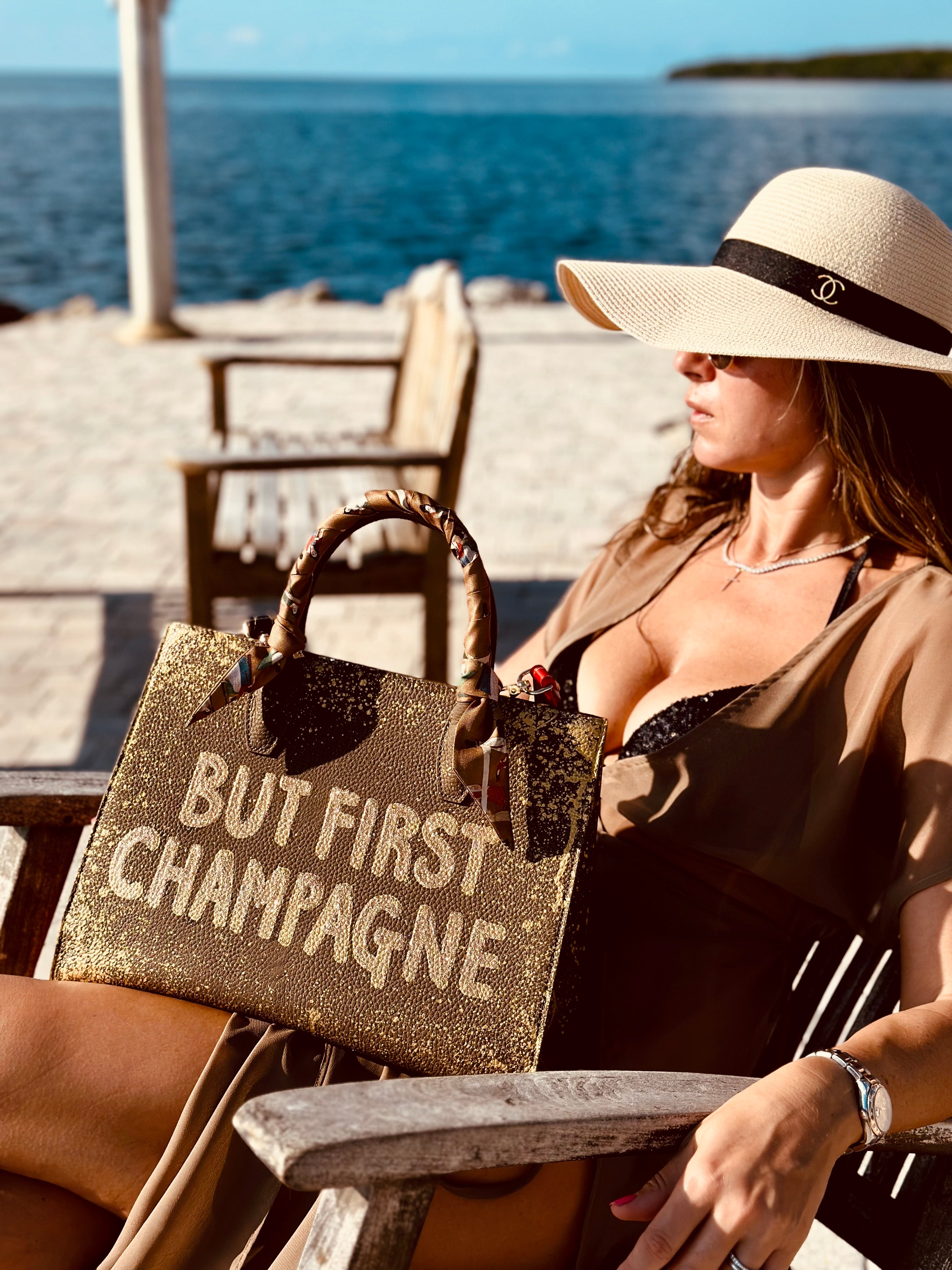 Anca Barbu Sophia Bag, But First Champagne, Gold