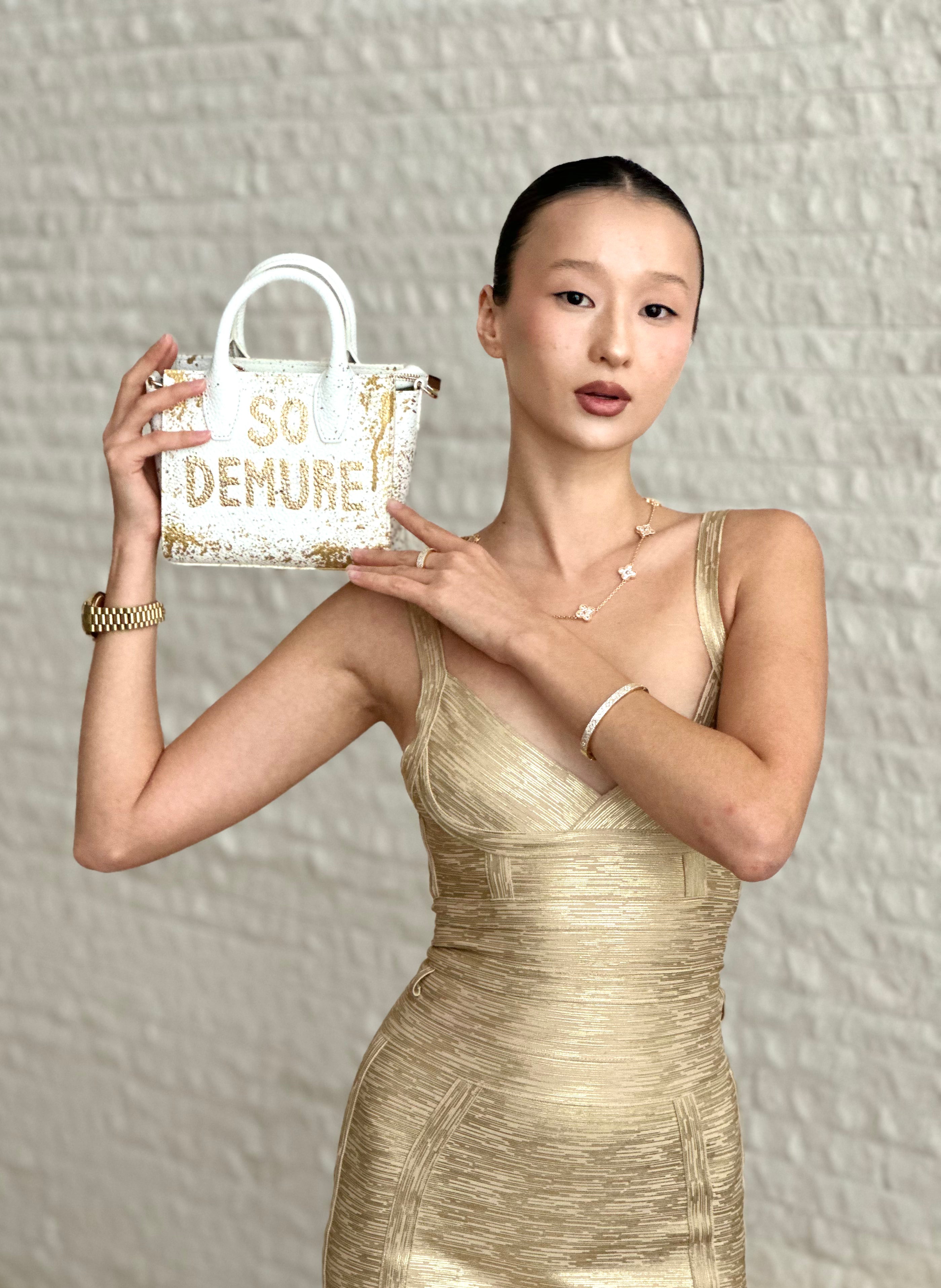 Anca Barbu Camila White Bag, Gold So Demure So Mindful