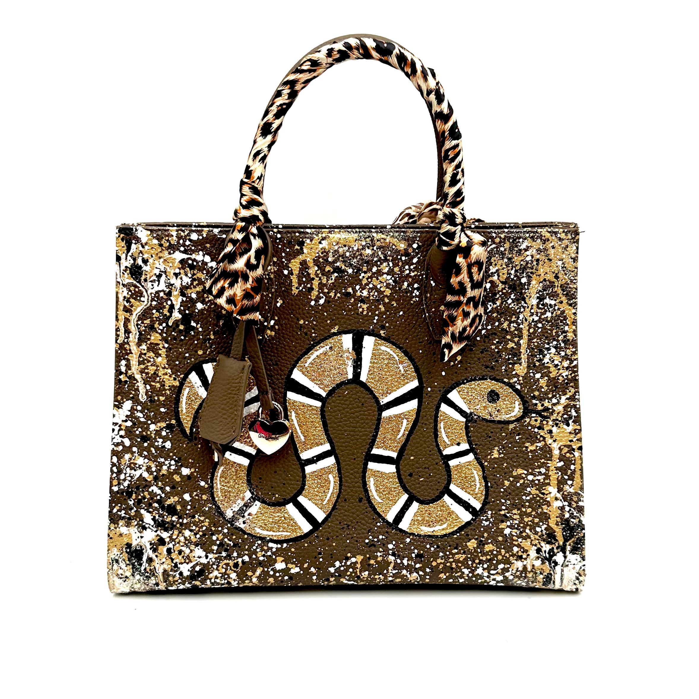 Anca Barbu Sophia Taupe Genuine leather bag, Gold snake