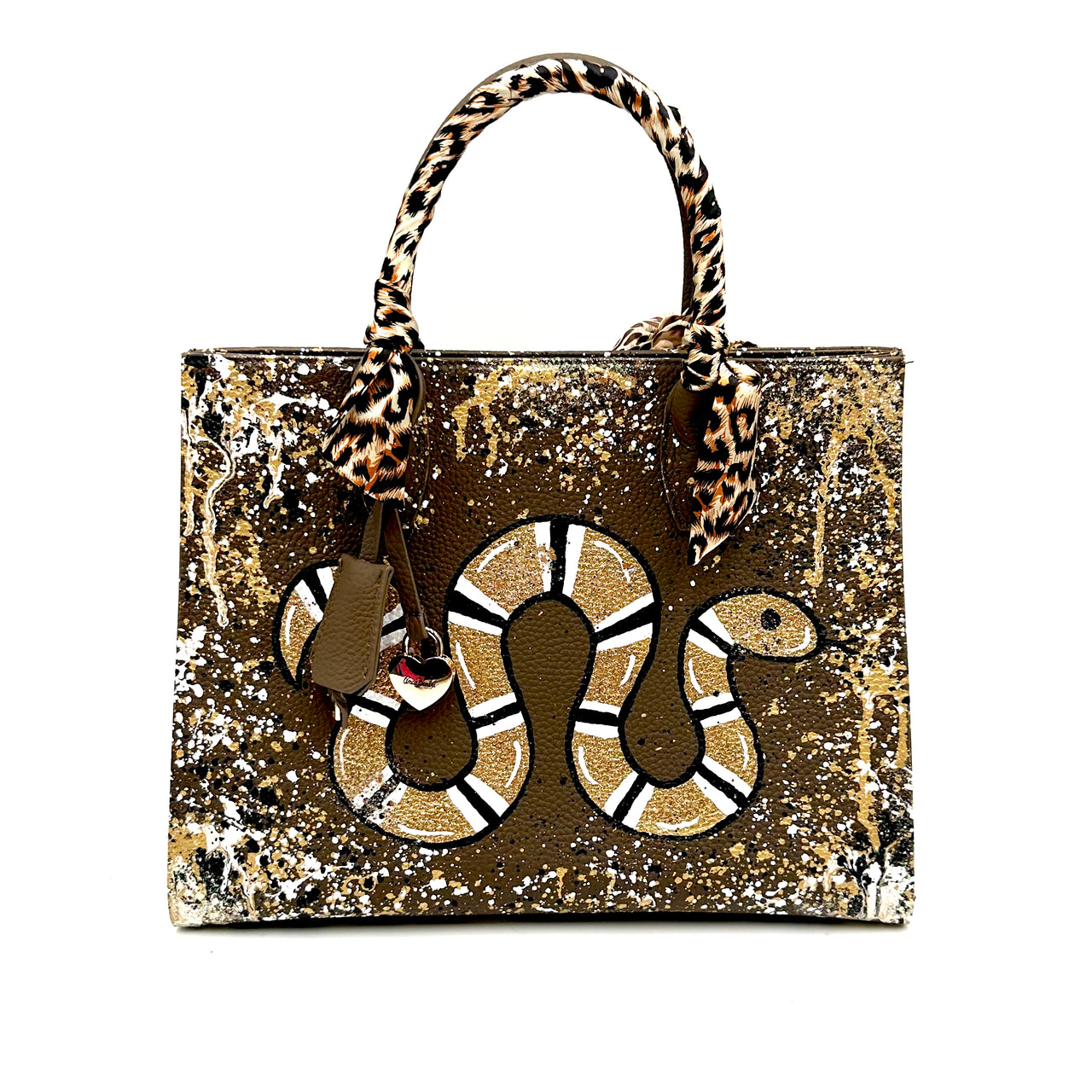 Anca Barbu Sophia Taupe Genuine leather bag, Gold snake