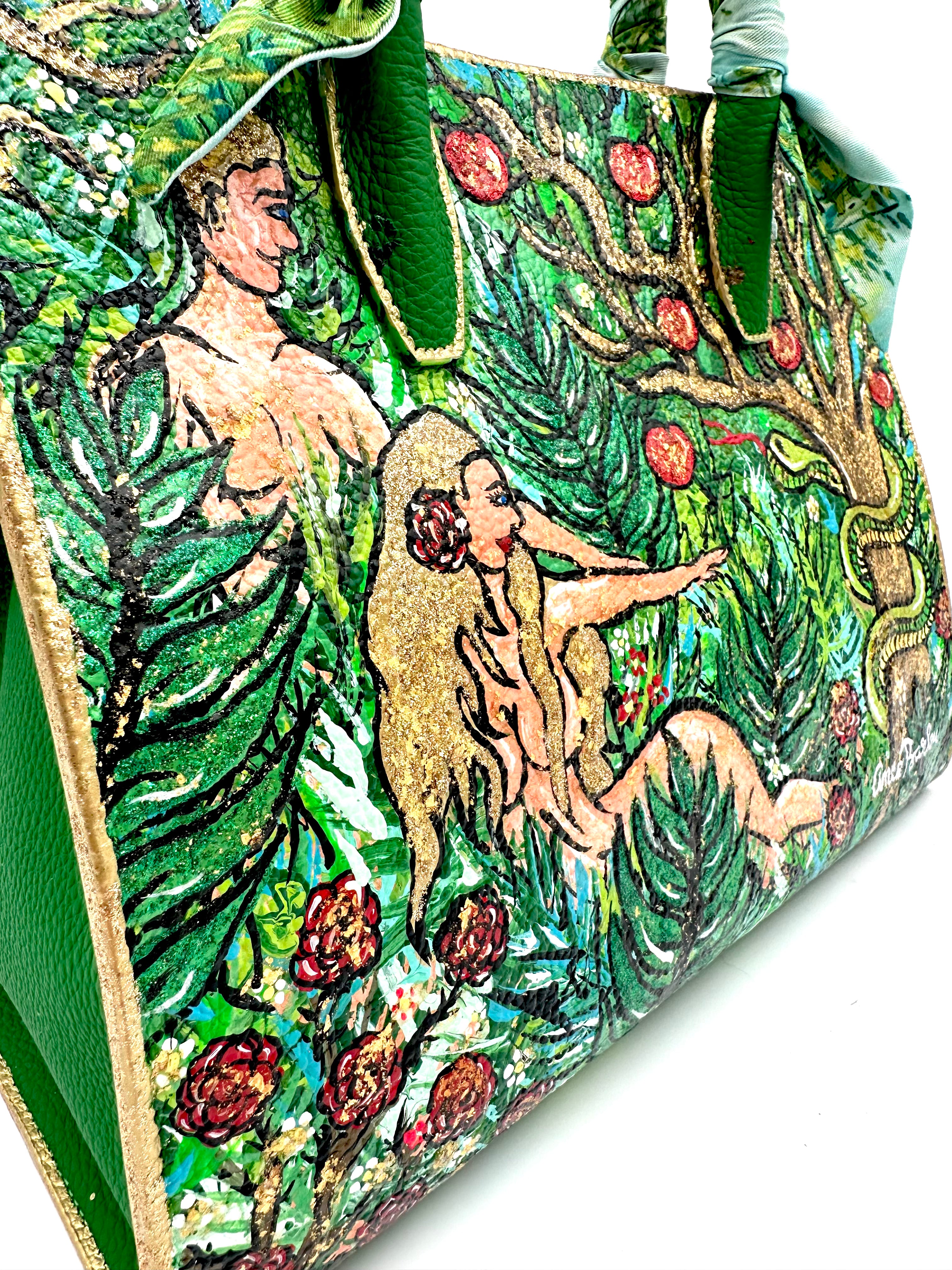 Anca Barbu Sophia Green Genuine leather bag, Garden of Eden