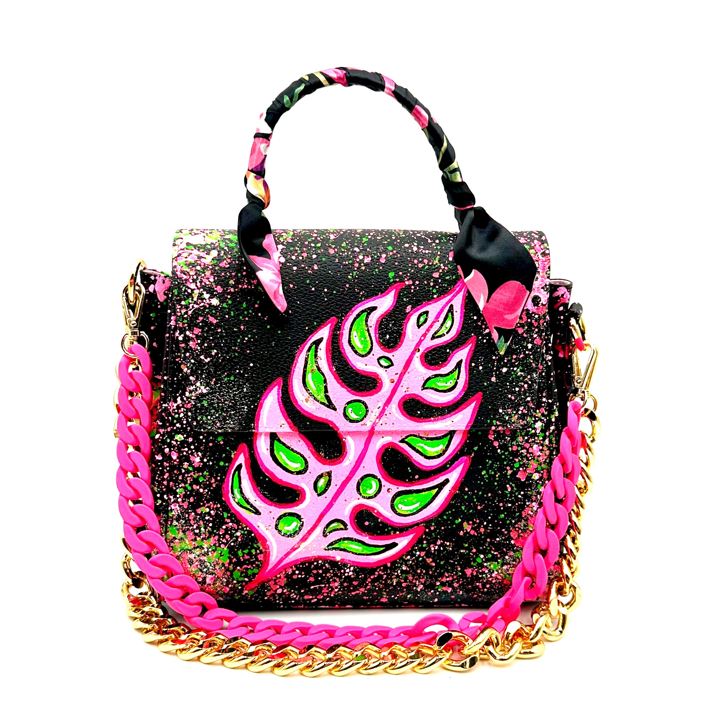 Anca Barbu Vicky Black Bag, Pink Leaf