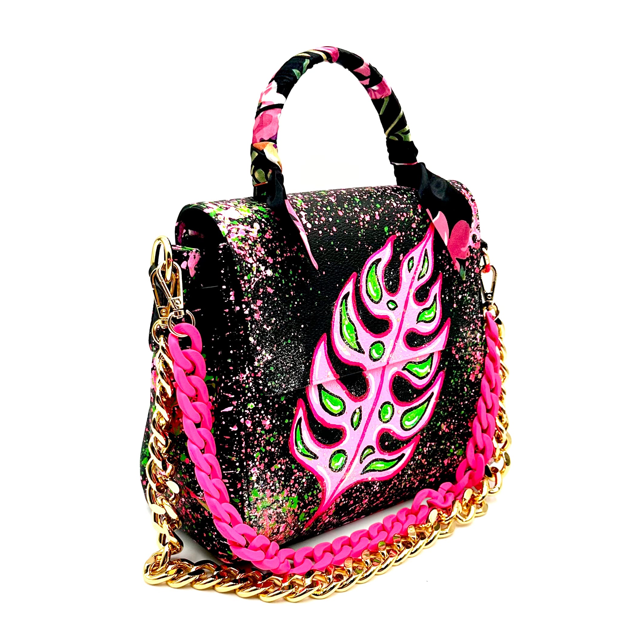 Anca Barbu Vicky Black Bag, Pink Leaf