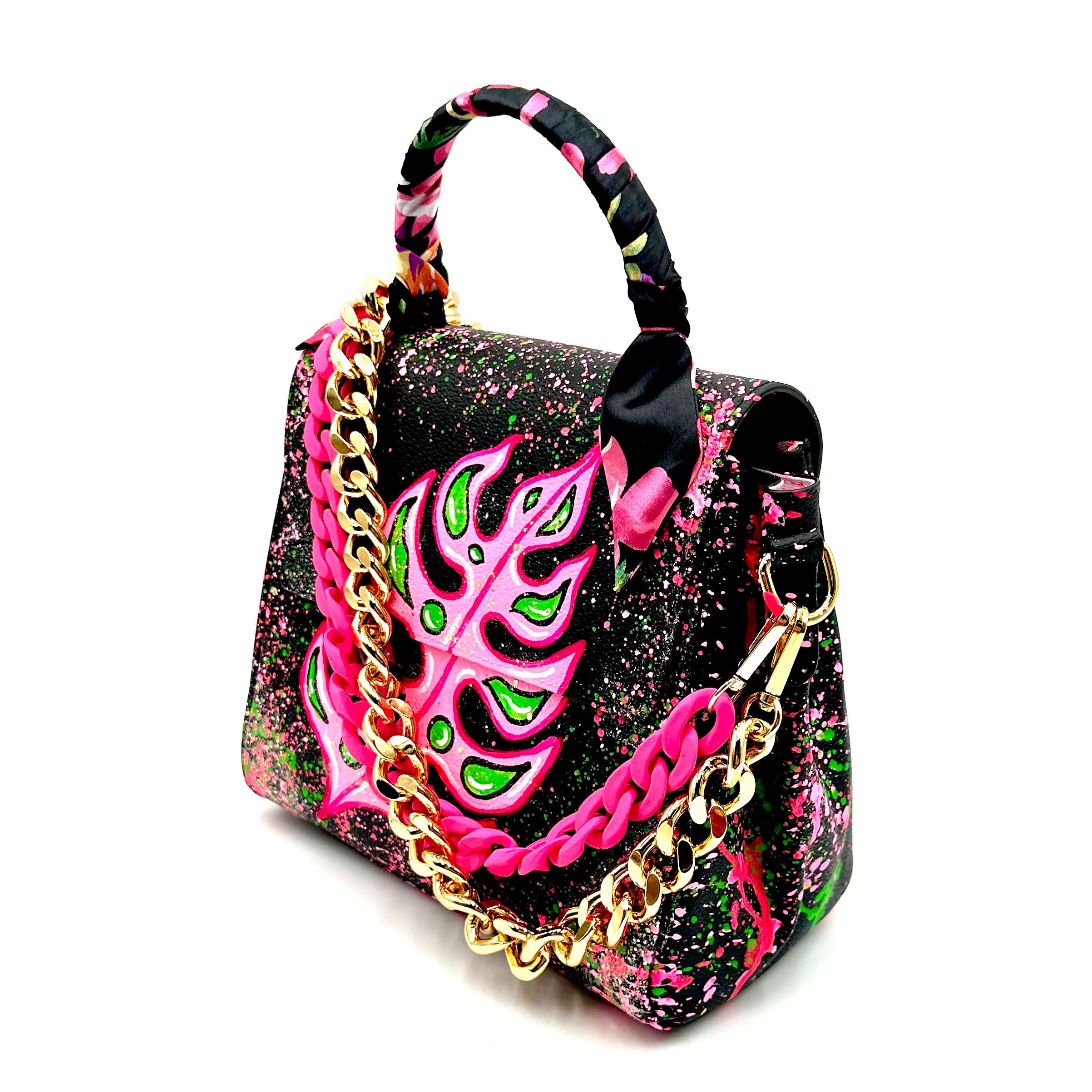 Anca Barbu Vicky Black Bag, Pink Leaf