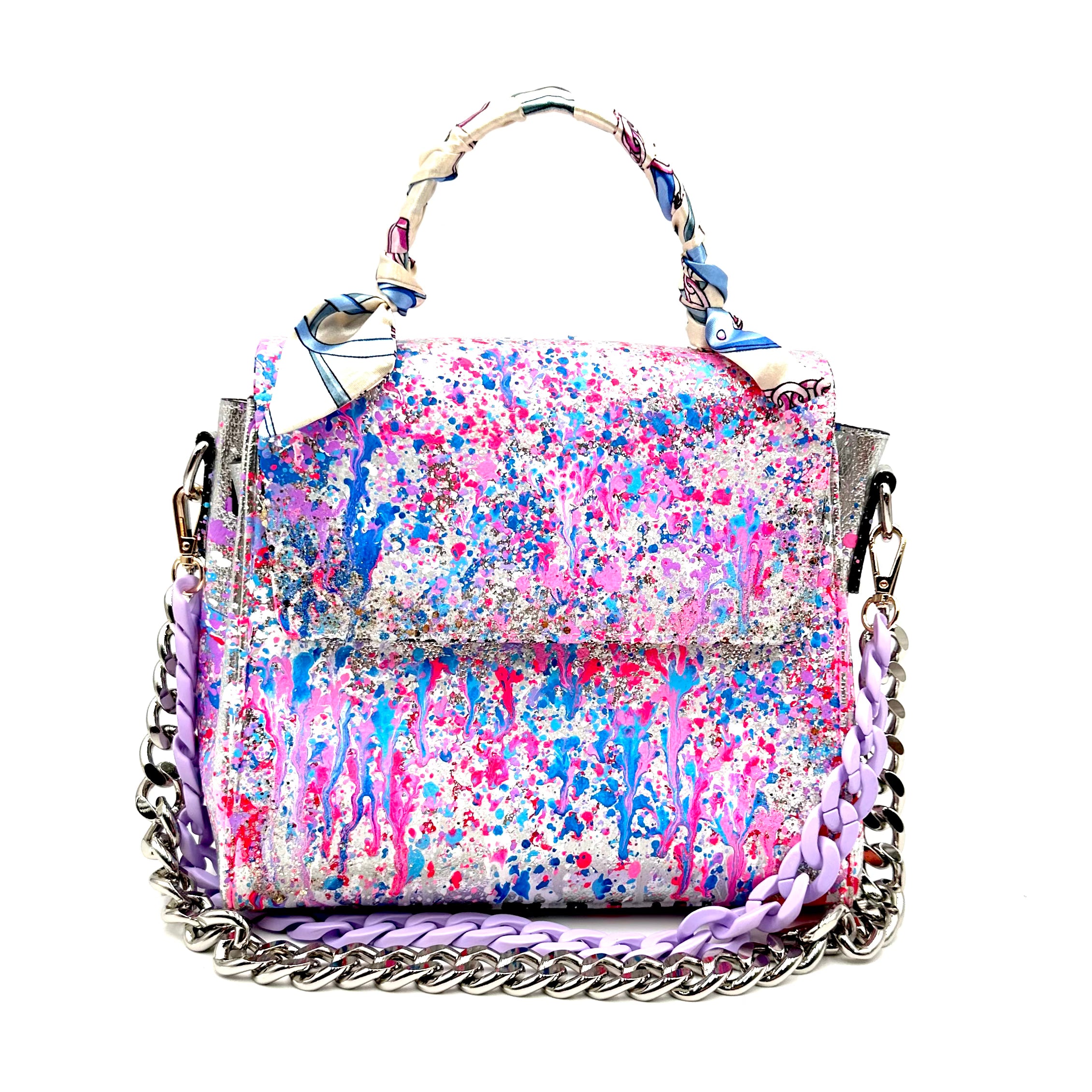 Anca Barbu Vicky Silver Bag, Splashes Purple And Blue