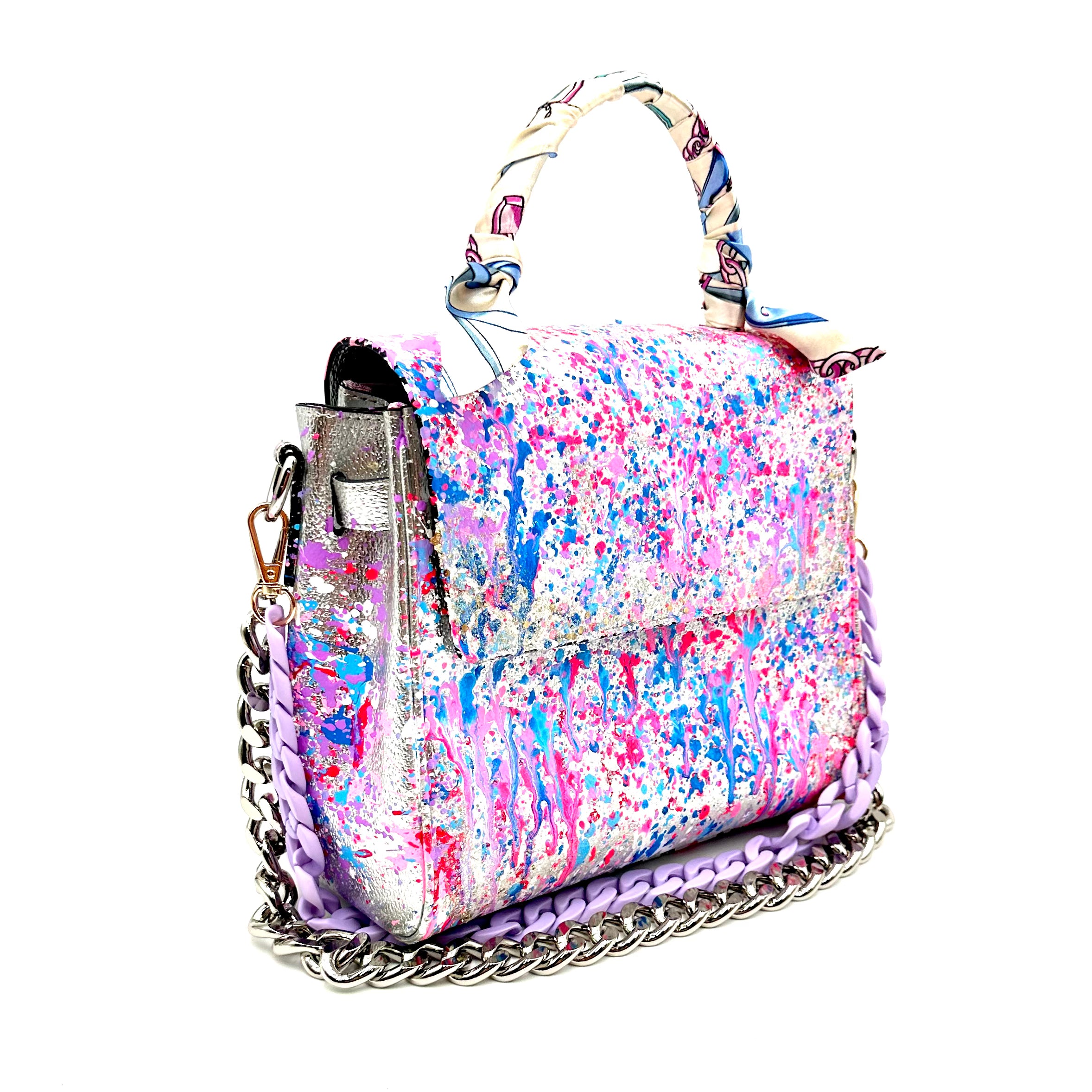 Anca Barbu Vicky Silver Bag, Splashes Purple And Blue