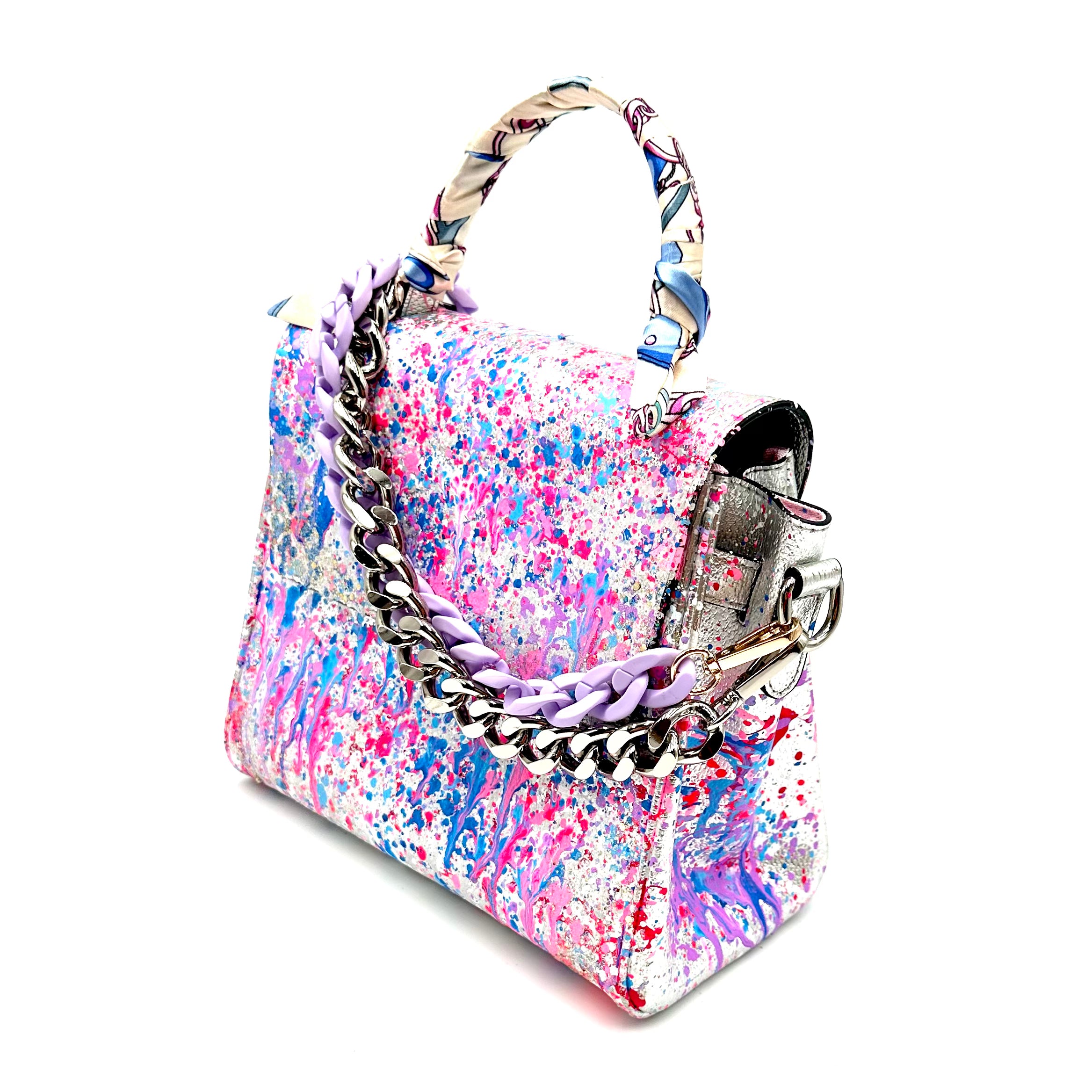 Anca Barbu Vicky Silver Bag, Splashes Purple And Blue