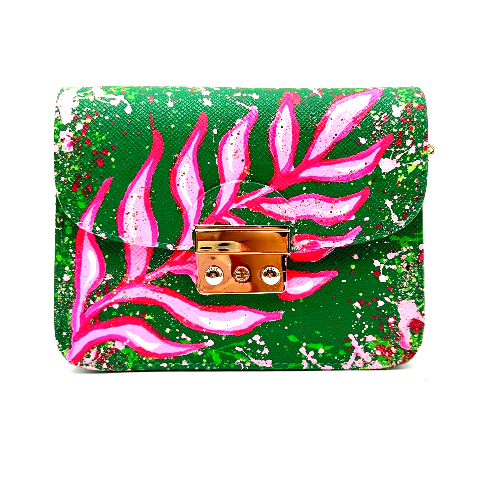 Anca Barbu Carolina Green Bag, Pink Leafs