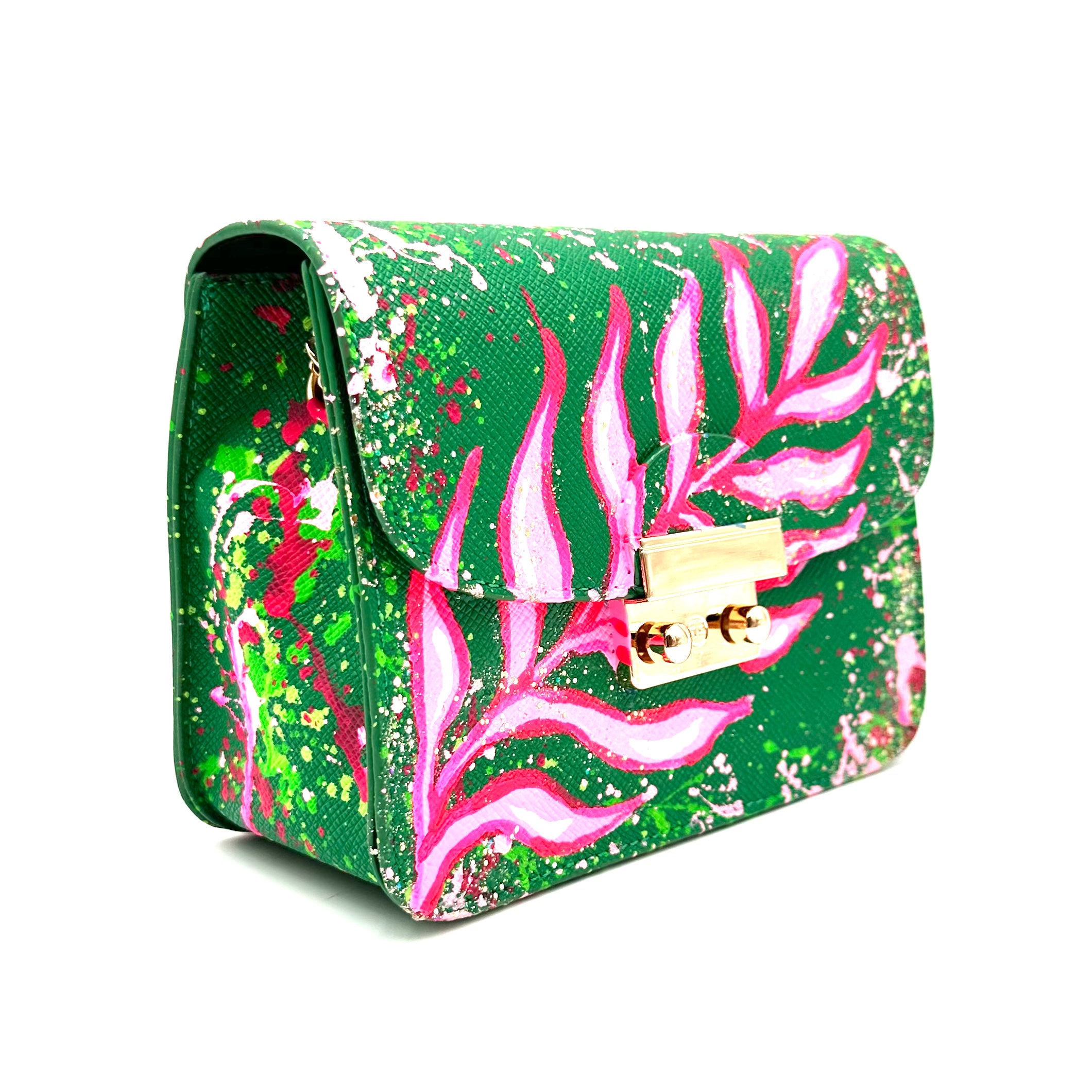 Anca Barbu Carolina Green Bag, Pink Leafs