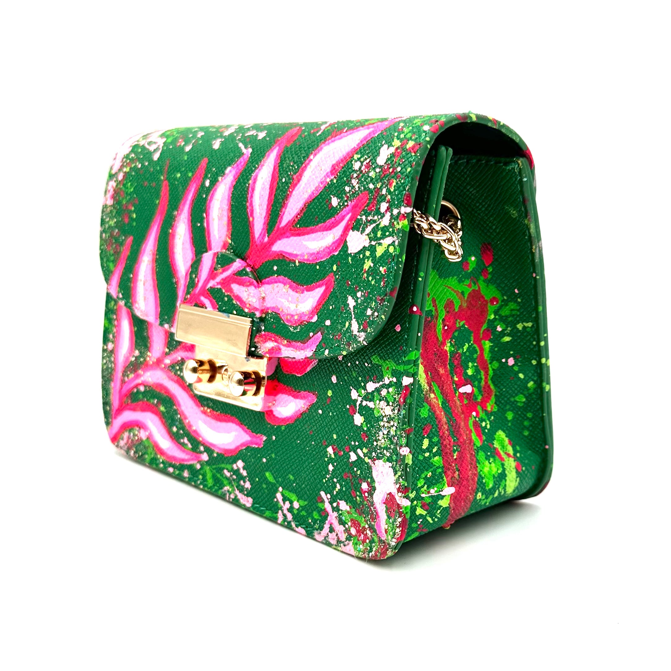 Anca Barbu Carolina Green Bag, Pink Leafs