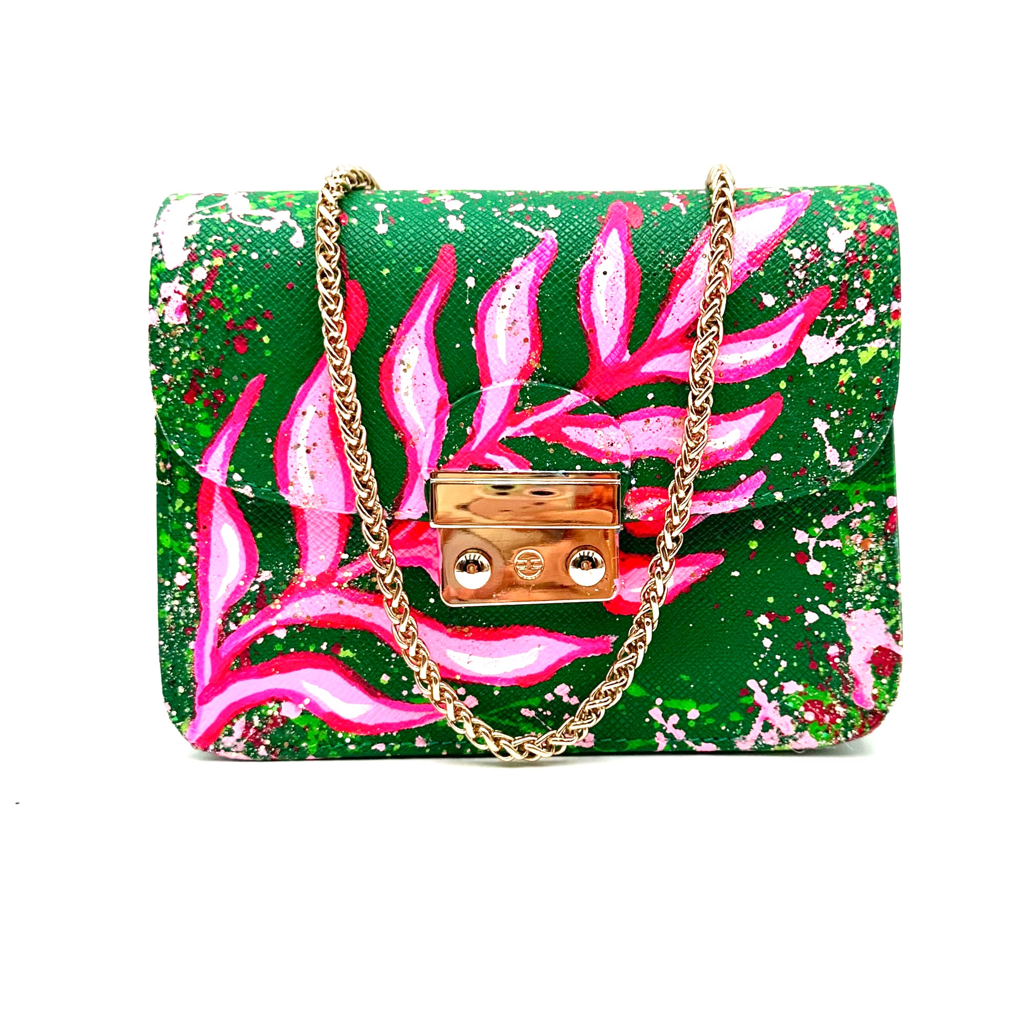 Anca Barbu Carolina Green Bag, Pink Leafs