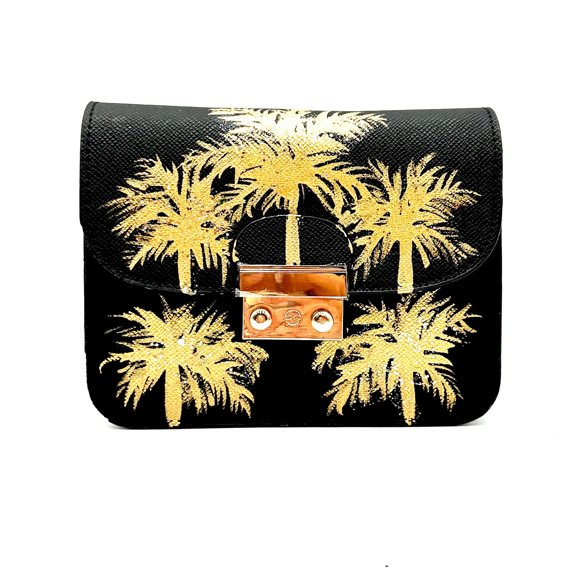 Anca Barbu Carolina Black Bag, Gold Palms
