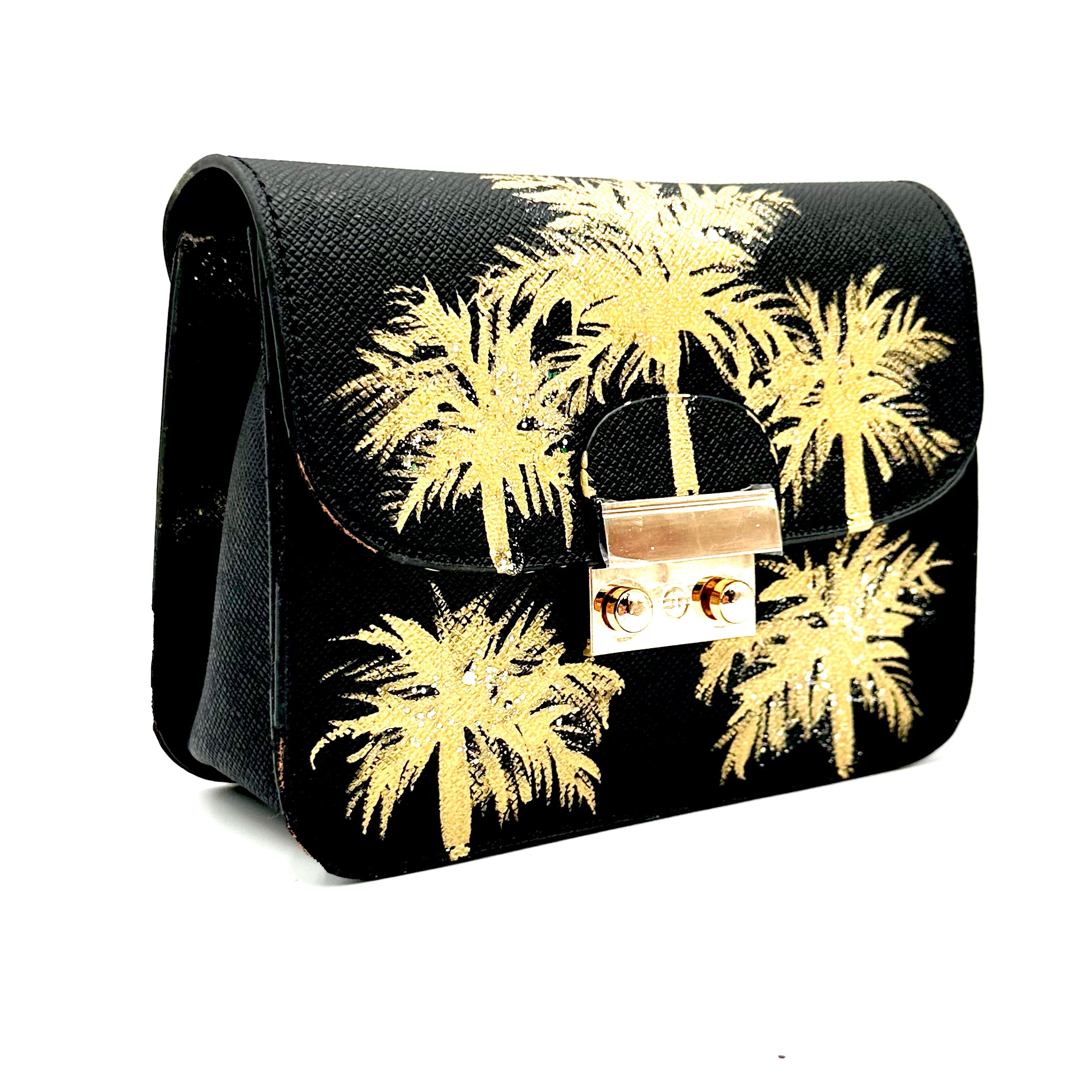 Anca Barbu Carolina Black Bag, Gold Palms