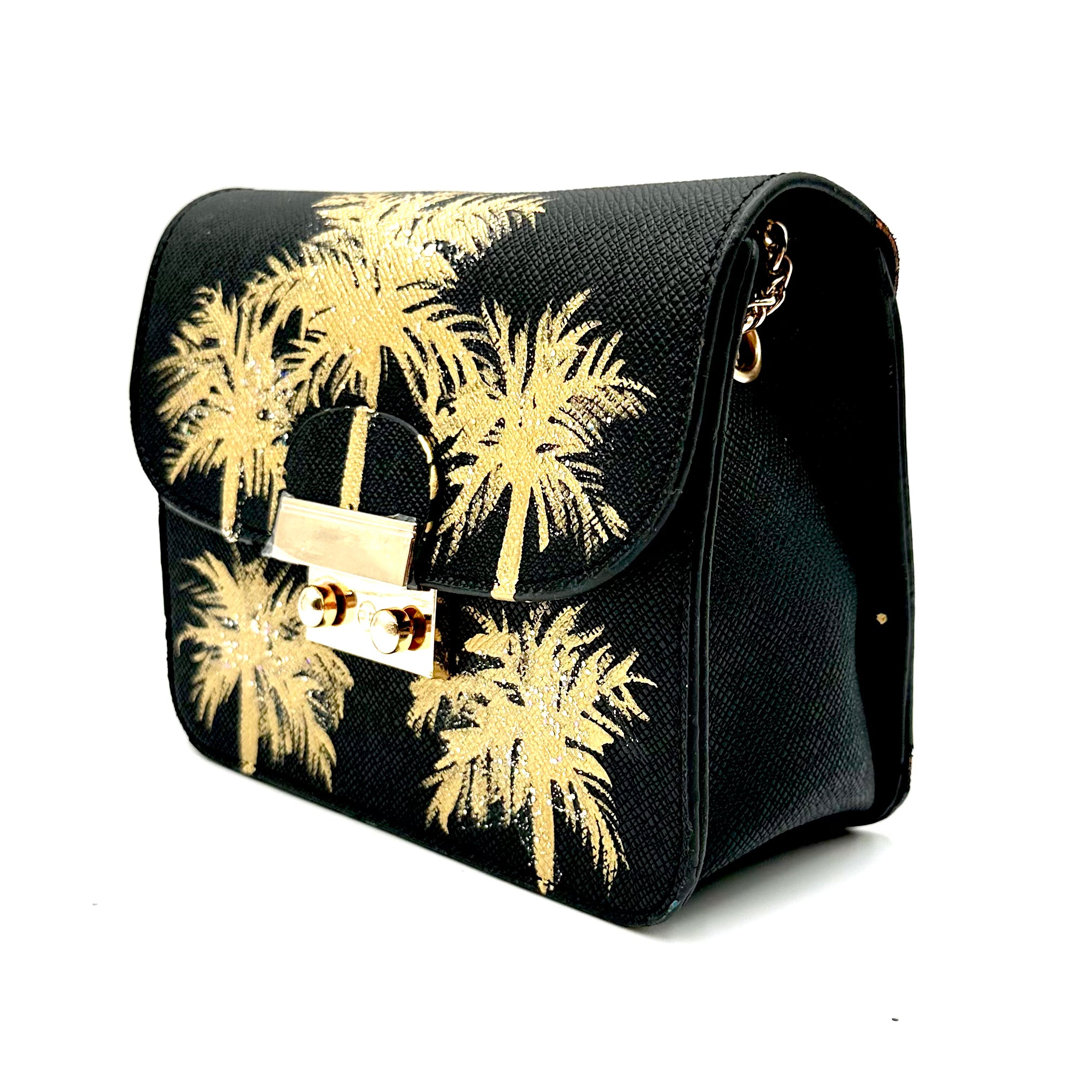Anca Barbu Carolina Black Bag, Gold Palms