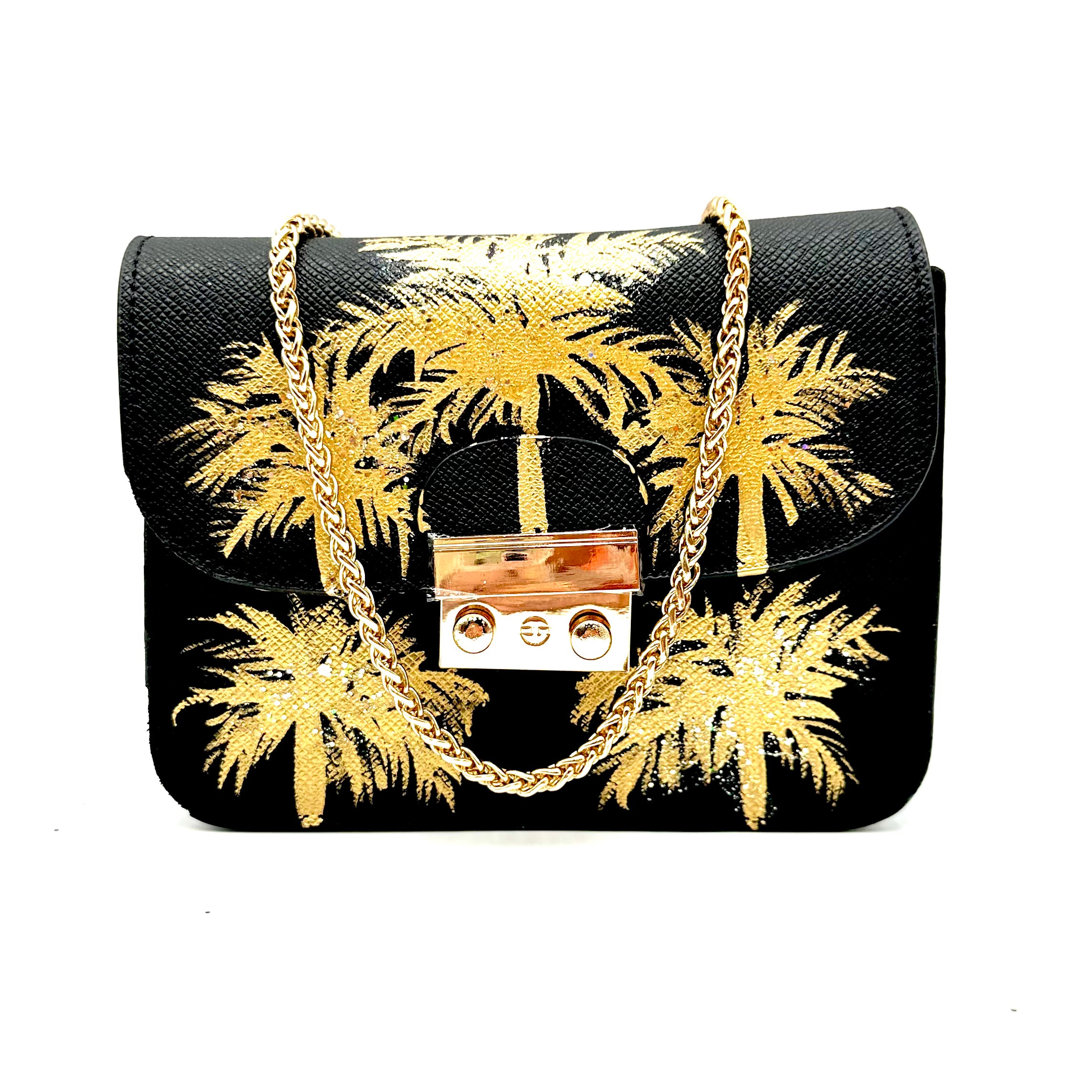 Anca Barbu Carolina Black Bag, Gold Palms