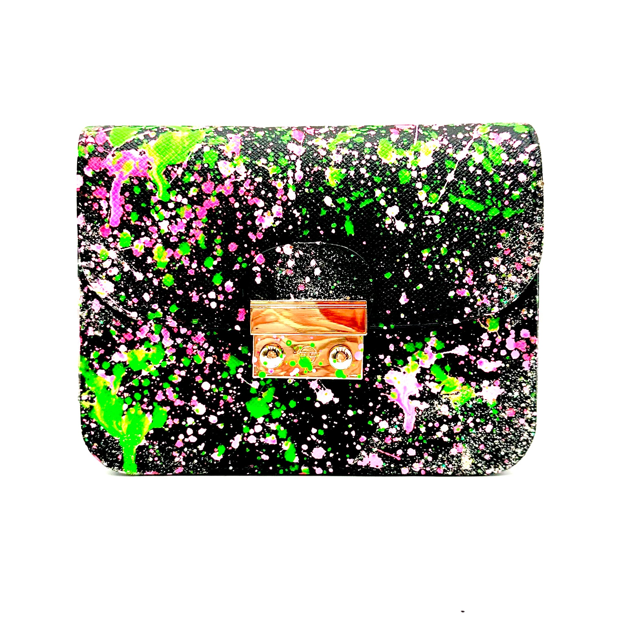 Anca Barbu Carolina Black Bag, Splashes  Green And Pink