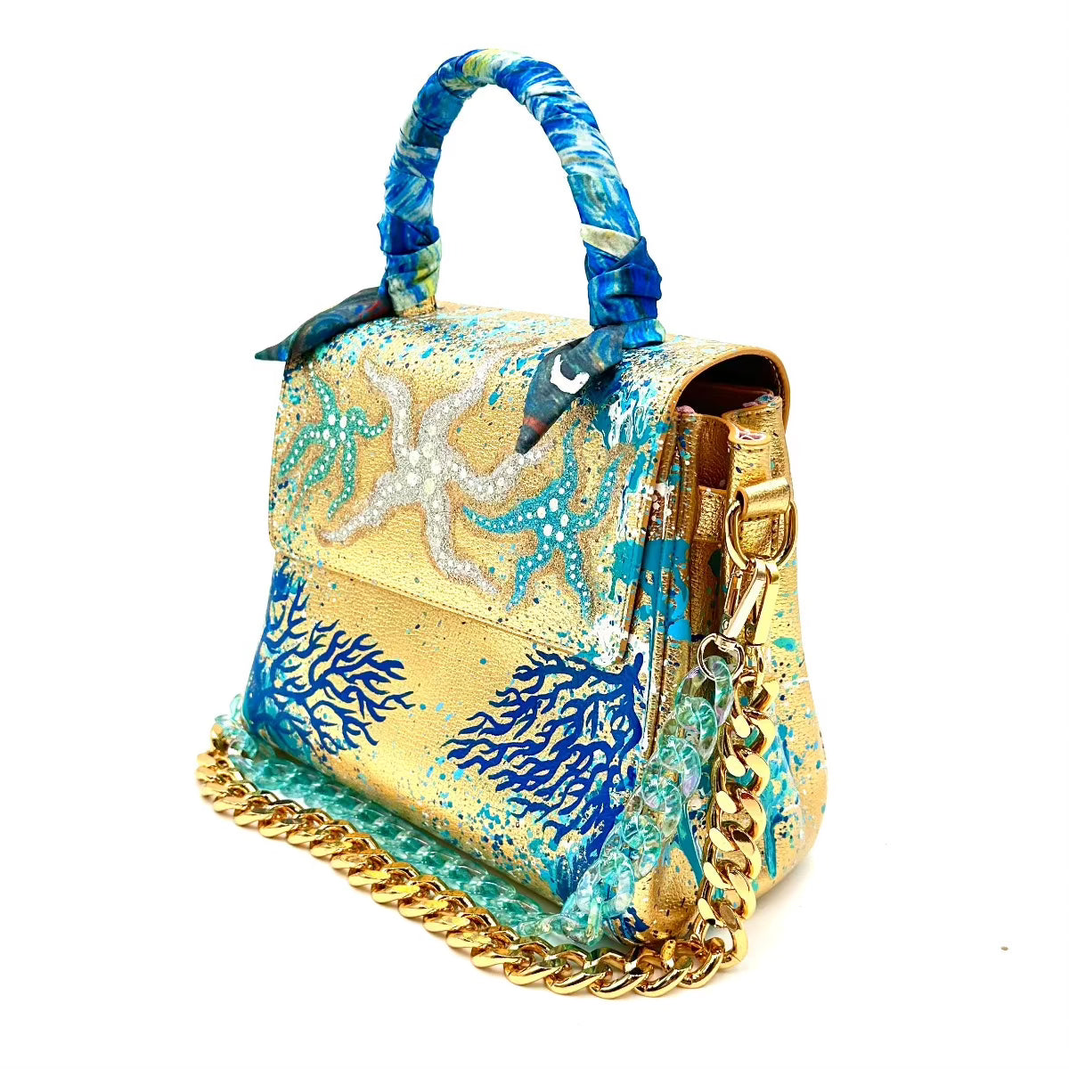 Anca Barbu Vicky Bag, Coral and Starfish, Blue