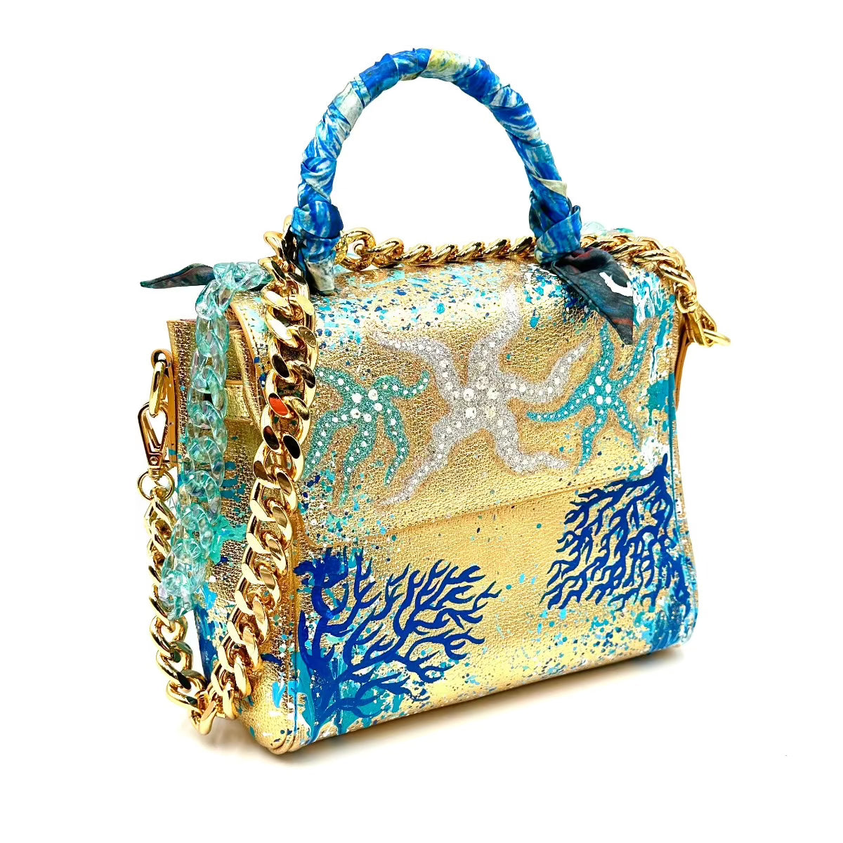 Anca Barbu Vicky Bag, Coral and Starfish, Blue