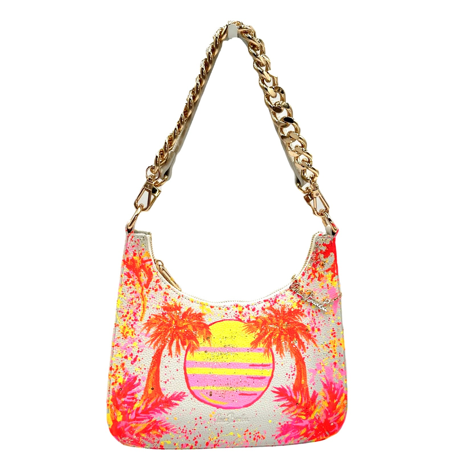 Anca Barbu Mika White Medium Bag - Orange Sunset and Palm Trees