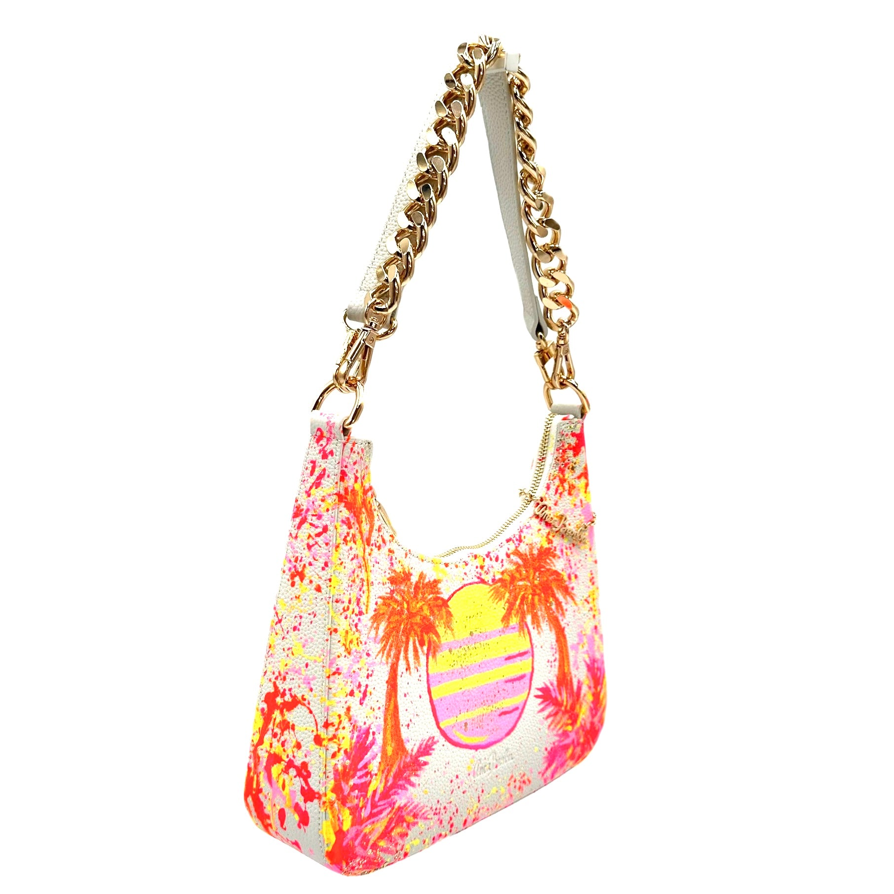 Anca Barbu Mika White Medium Bag - Orange Sunset and Palm Trees