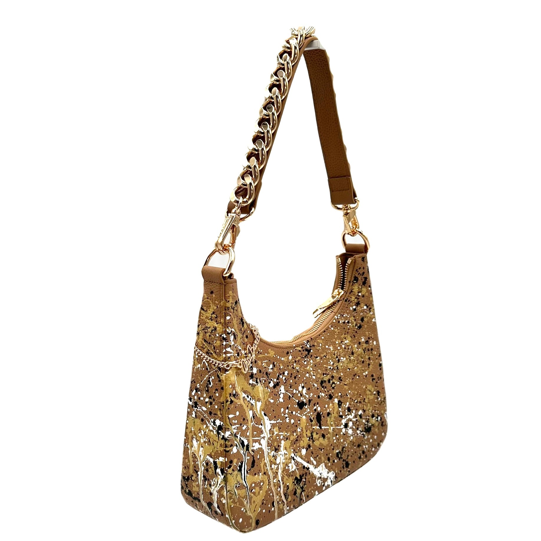 Anca Barbu Mika Taupe Medium Bag, Metallic Splashes